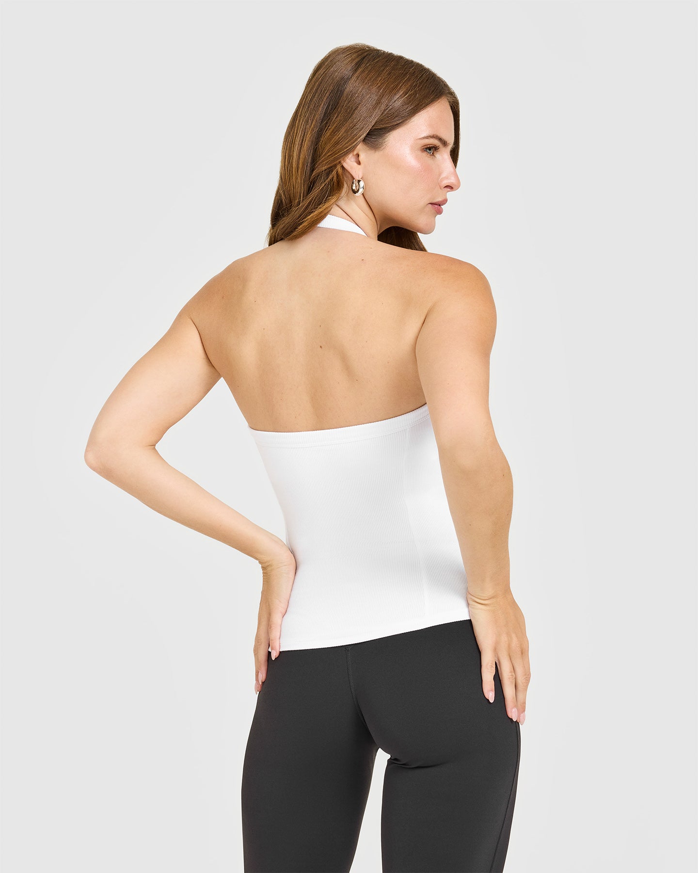 Alternative view of Mellow Rib Halter Neck Vest with Built in Bra Shelf | White