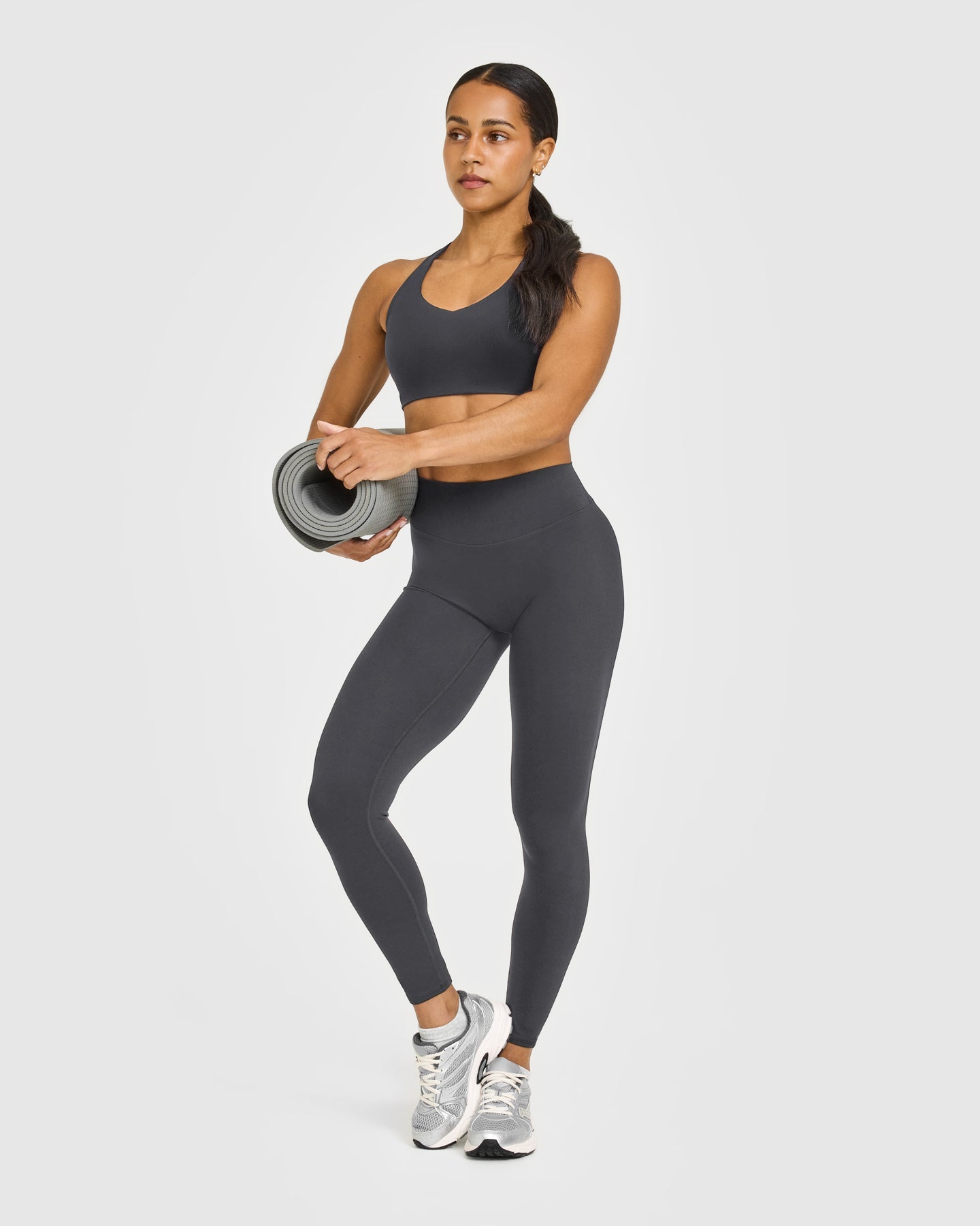 SoftMotion High Waisted Leggings with White Logo | Coal - Image 3