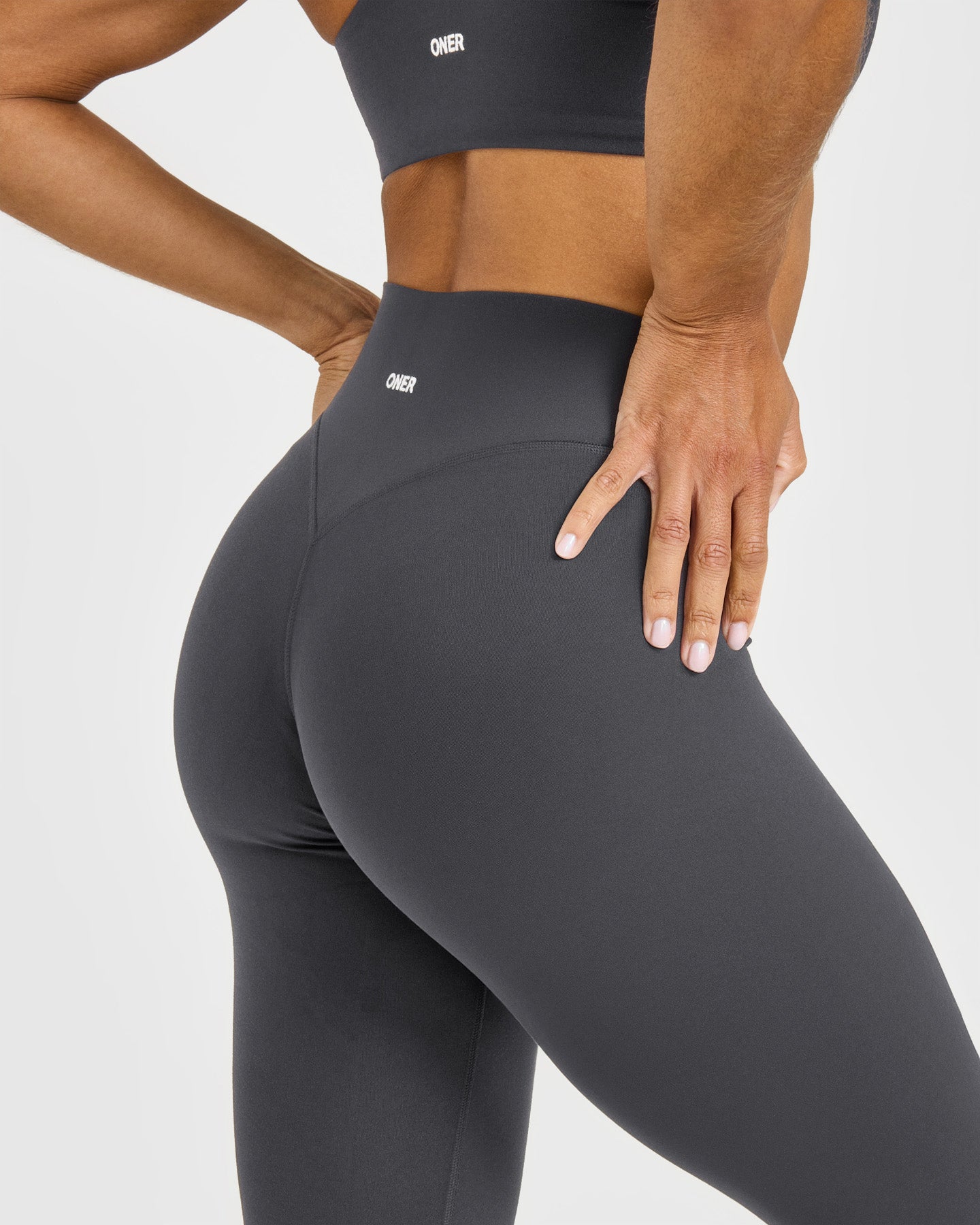 SoftMotion High Waisted Leggings with White Logo | Coal - Image 4