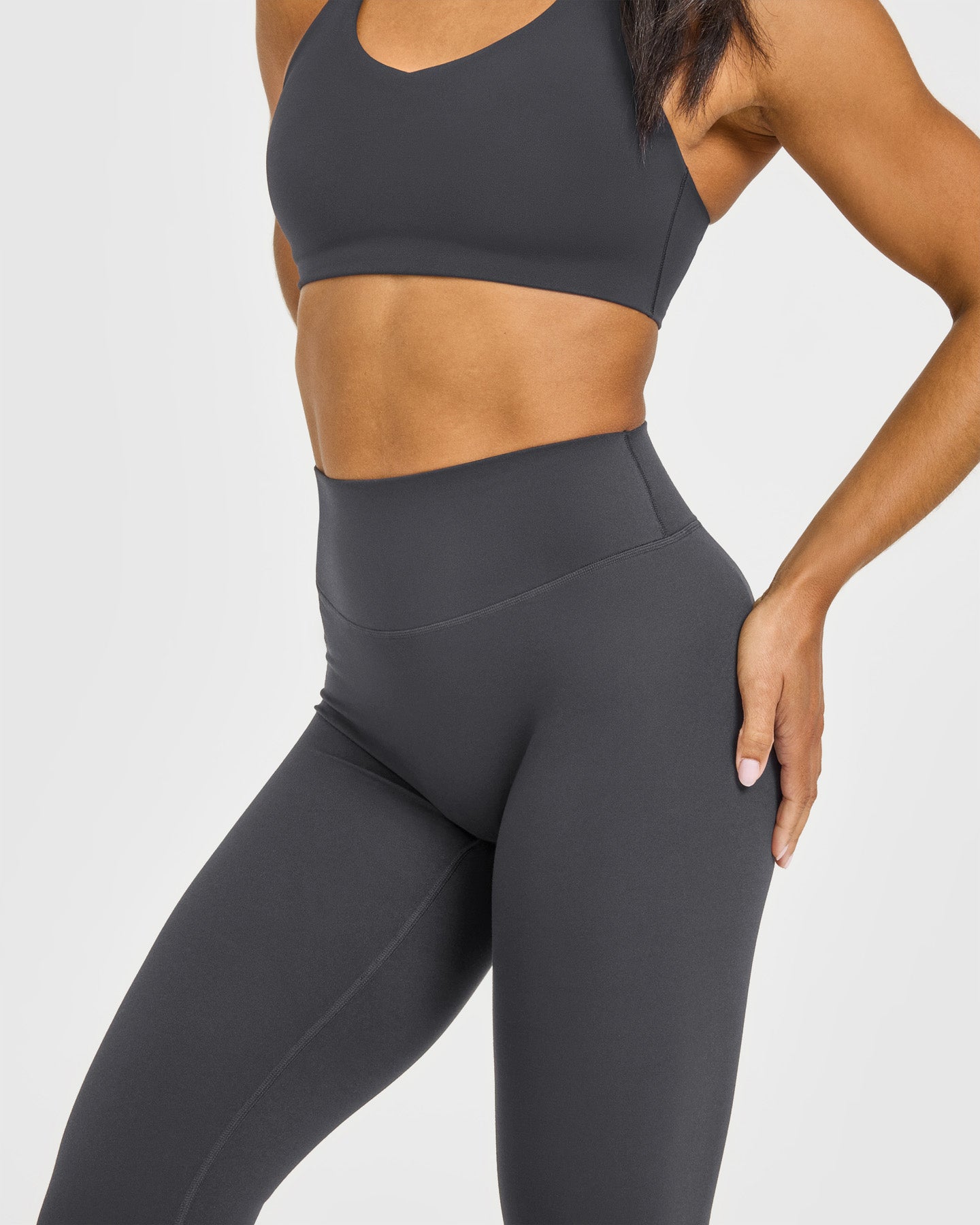 SoftMotion High Waisted Leggings with White Logo | Coal - Image 5