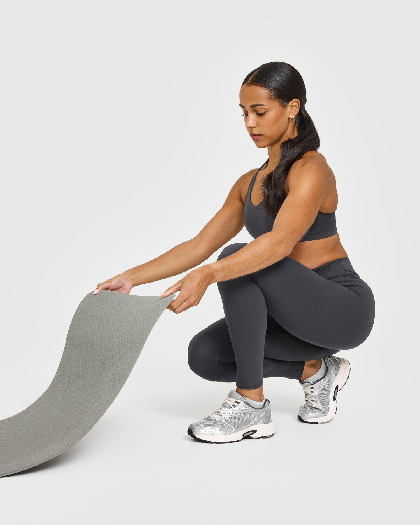 SoftMotion High Waisted Leggings with White Logo | Coal - Image 6