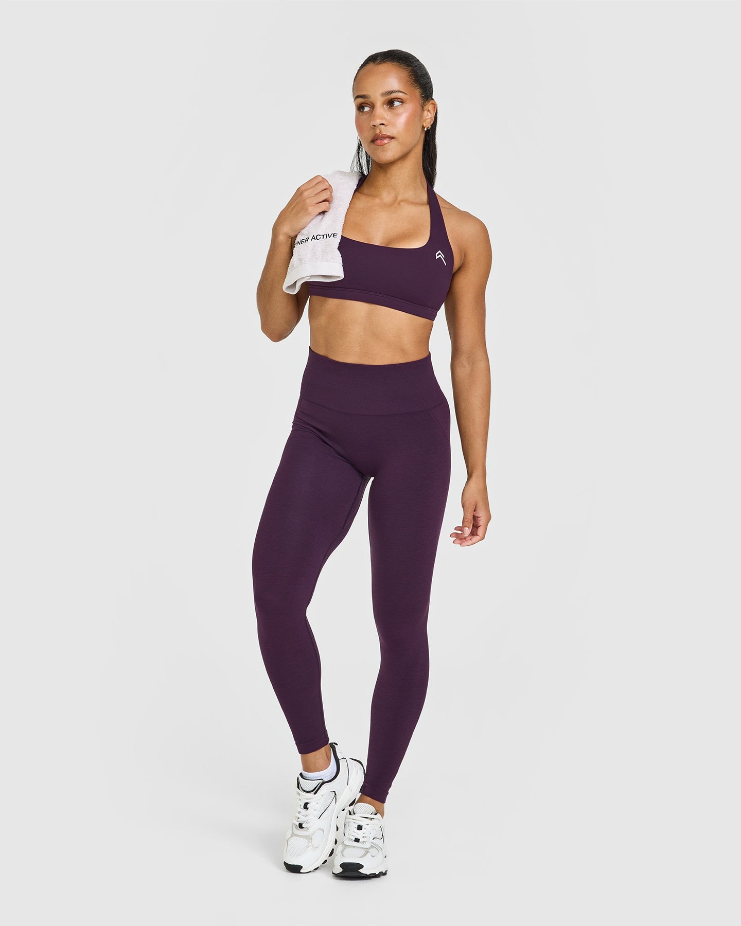 Alternative view of EasyLift Halter Bralette with White Logo | Blackberry Purple