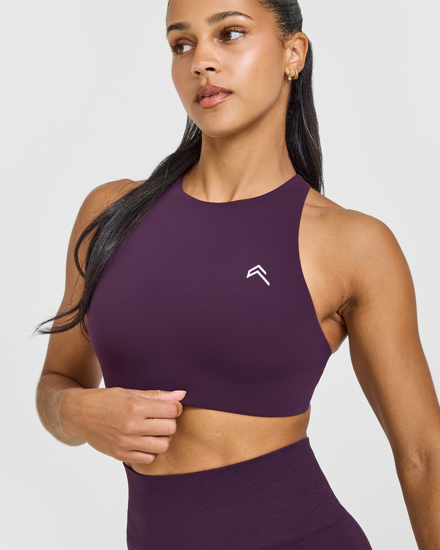 EasyLift High Neck Sports Bra with White Logo | Blackberry Purple - Image 5