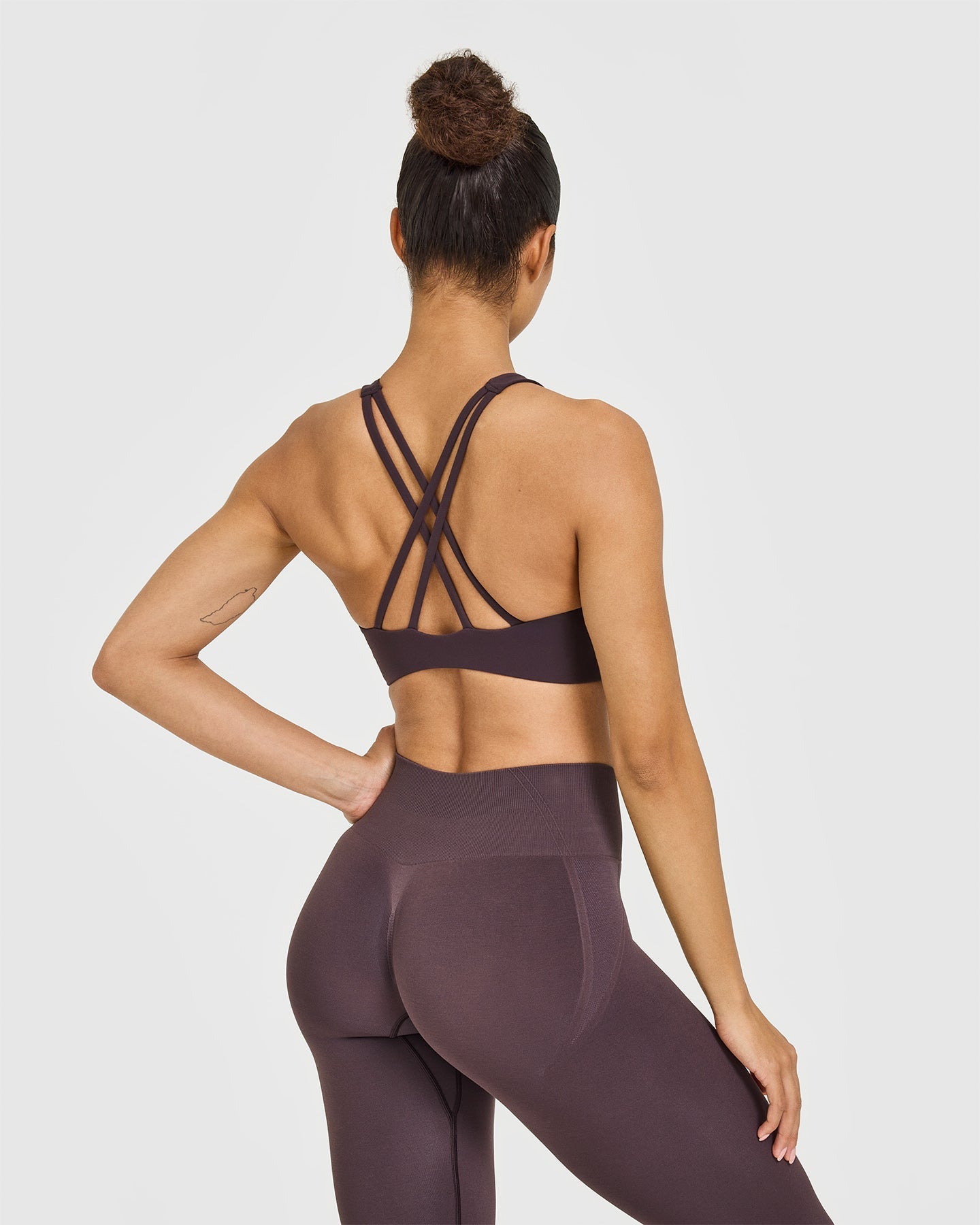EasyLift High Neck Sports Bra with White Logo | Dark Umber Brown - Image 6