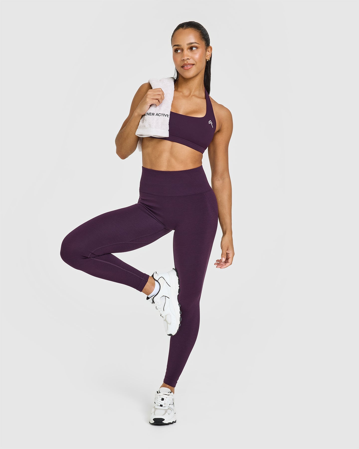 EffortlessLift Seamless Leggings with White Logo | Blackberry Purple - Image 3