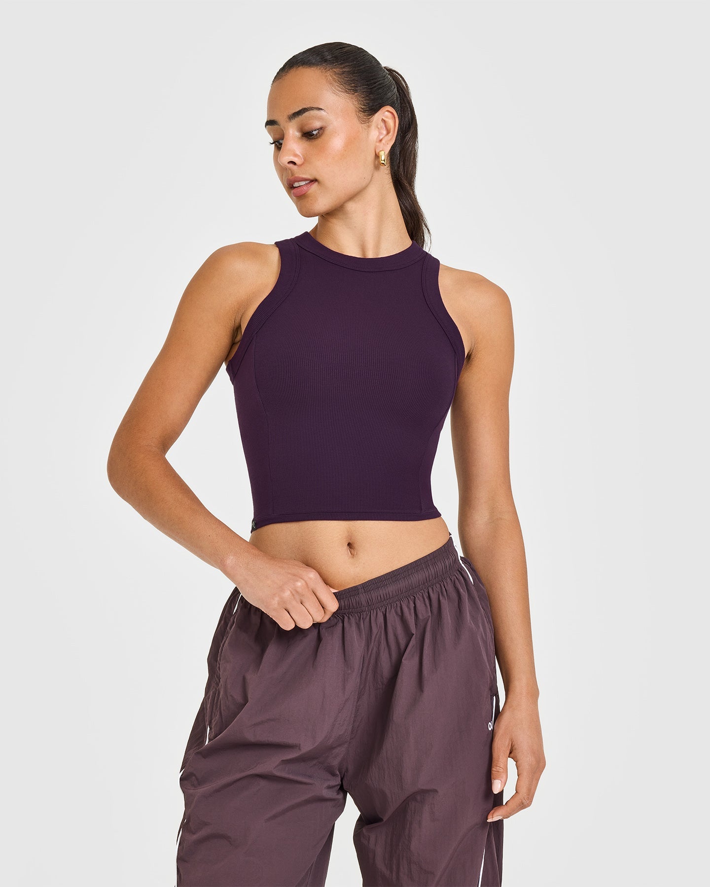 Mellow Rib High Neck Mid Tank Top | Blackberry Purple