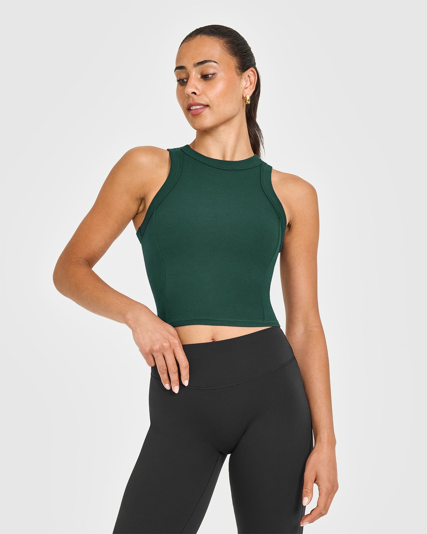 Mellow Rib High Neck Mid Tank Top | Racing Green