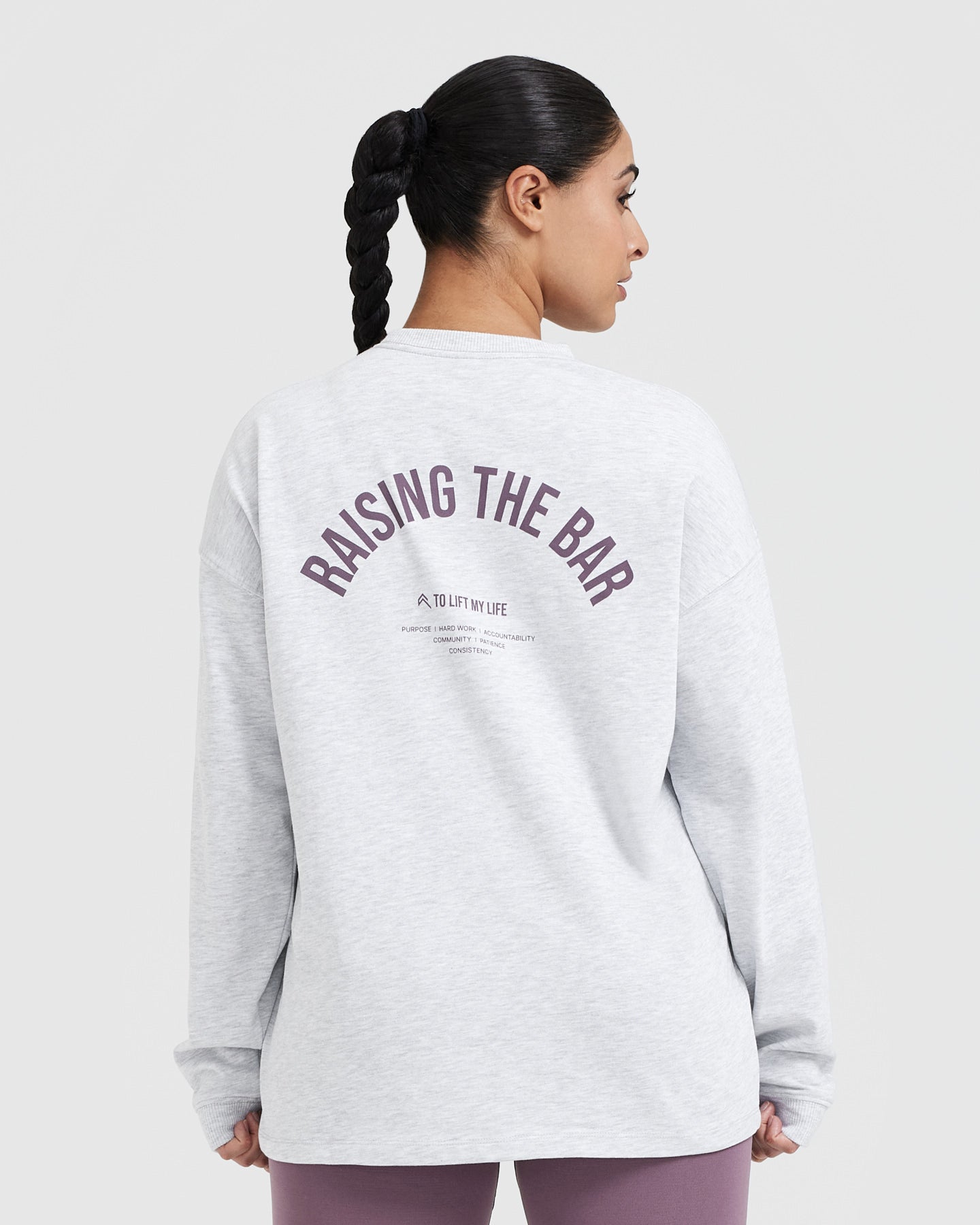 Alternative view of Raising The Bar Graphic Unisex Long Sleeve Top | Light Grey Marl