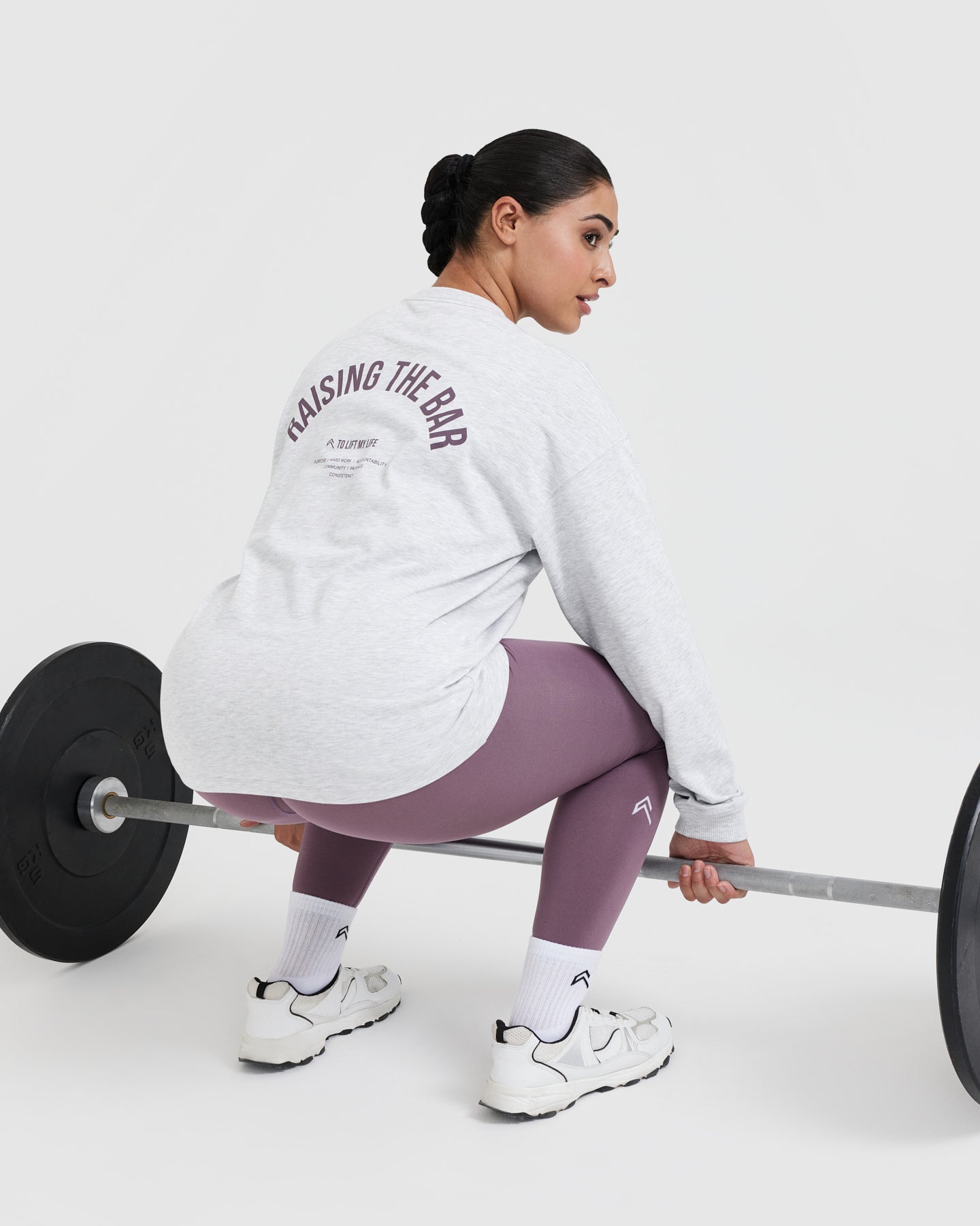 Raising The Bar Graphic Unisex Long Sleeve Top | Light Grey Marl - Image 6