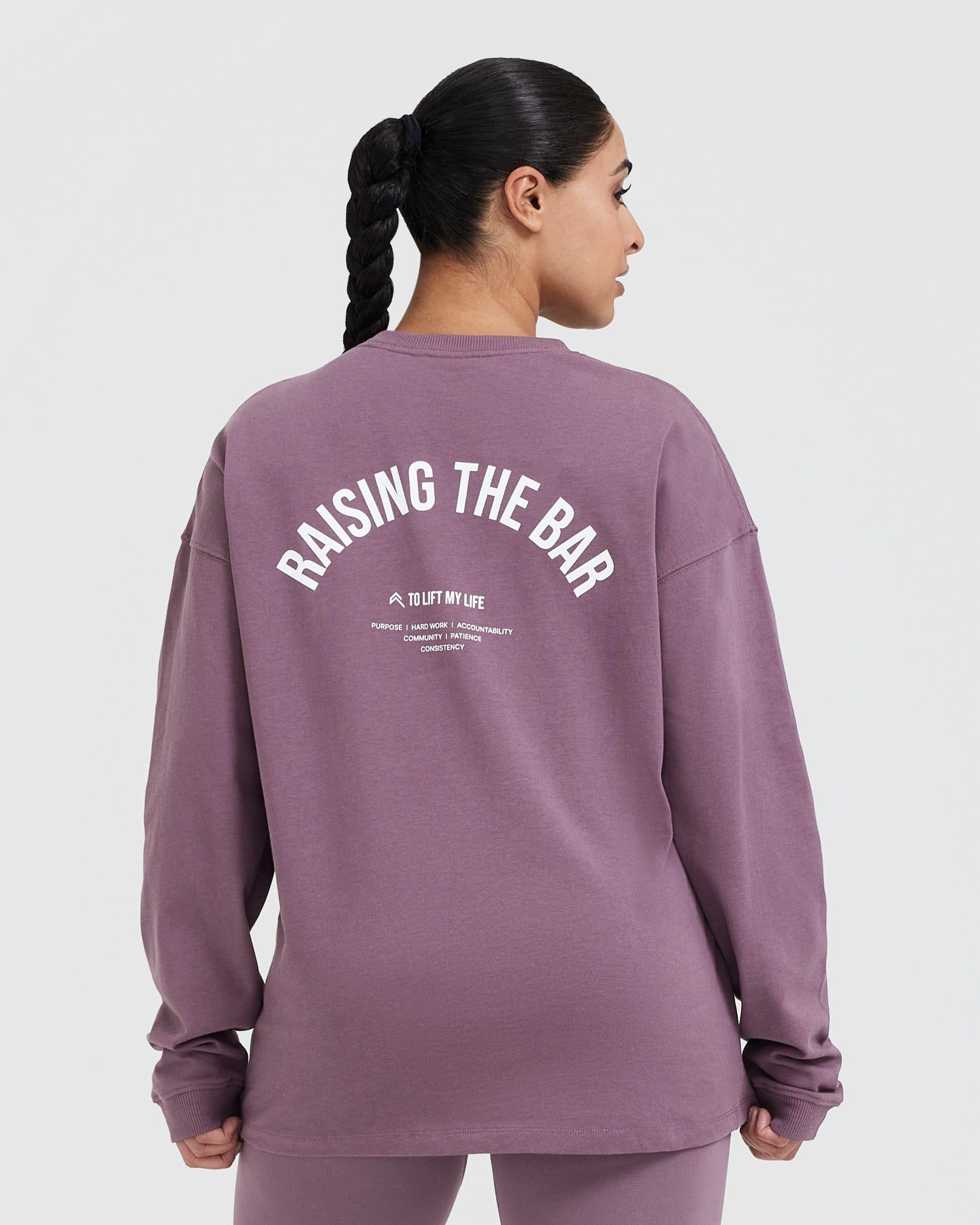 Alternative view of Raising The Bar Graphic Unisex Long Sleeve Top | Vintage Purple