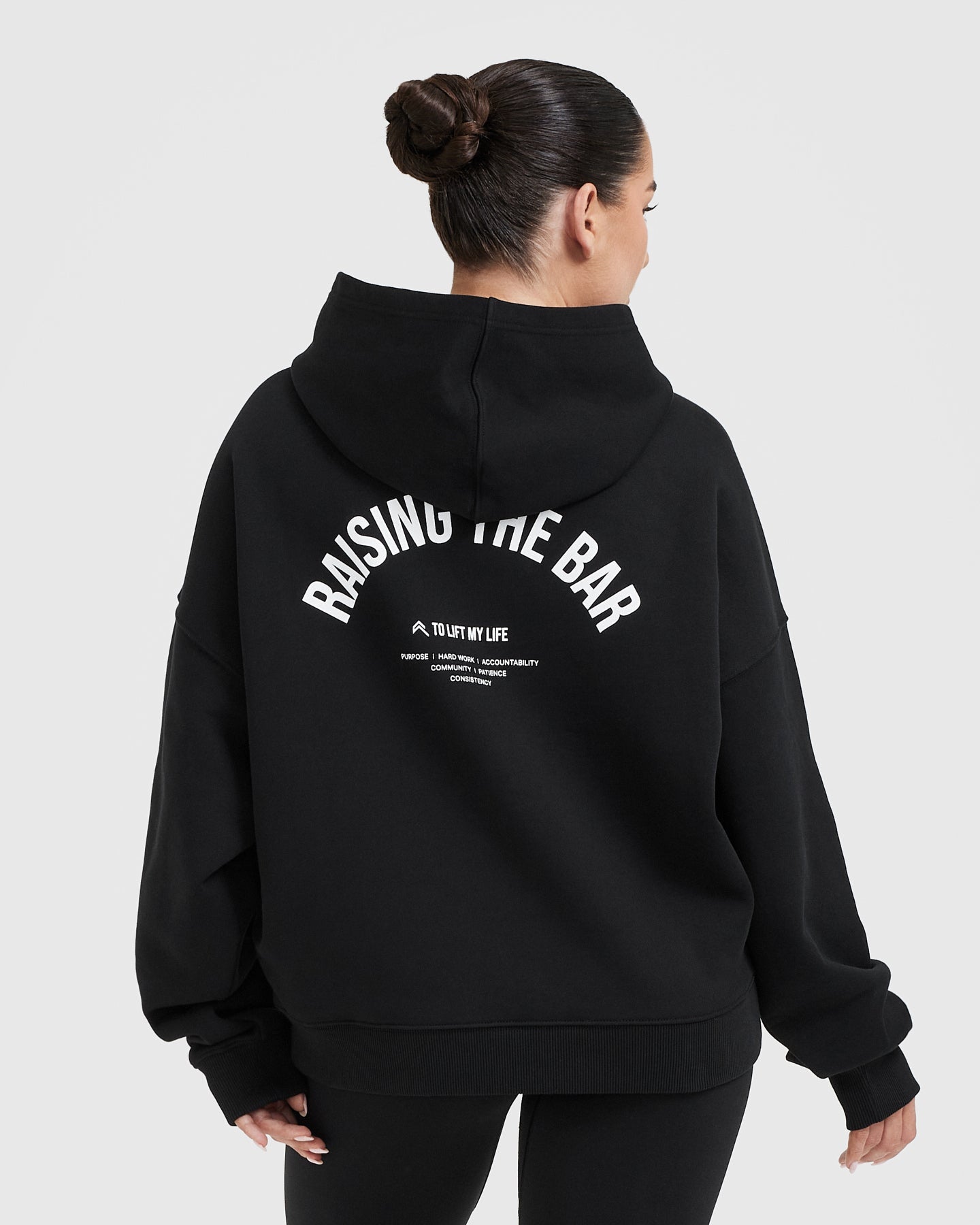 Alternative view of Raising the Bar Graphic Unisex Oversized Hoodie | Black