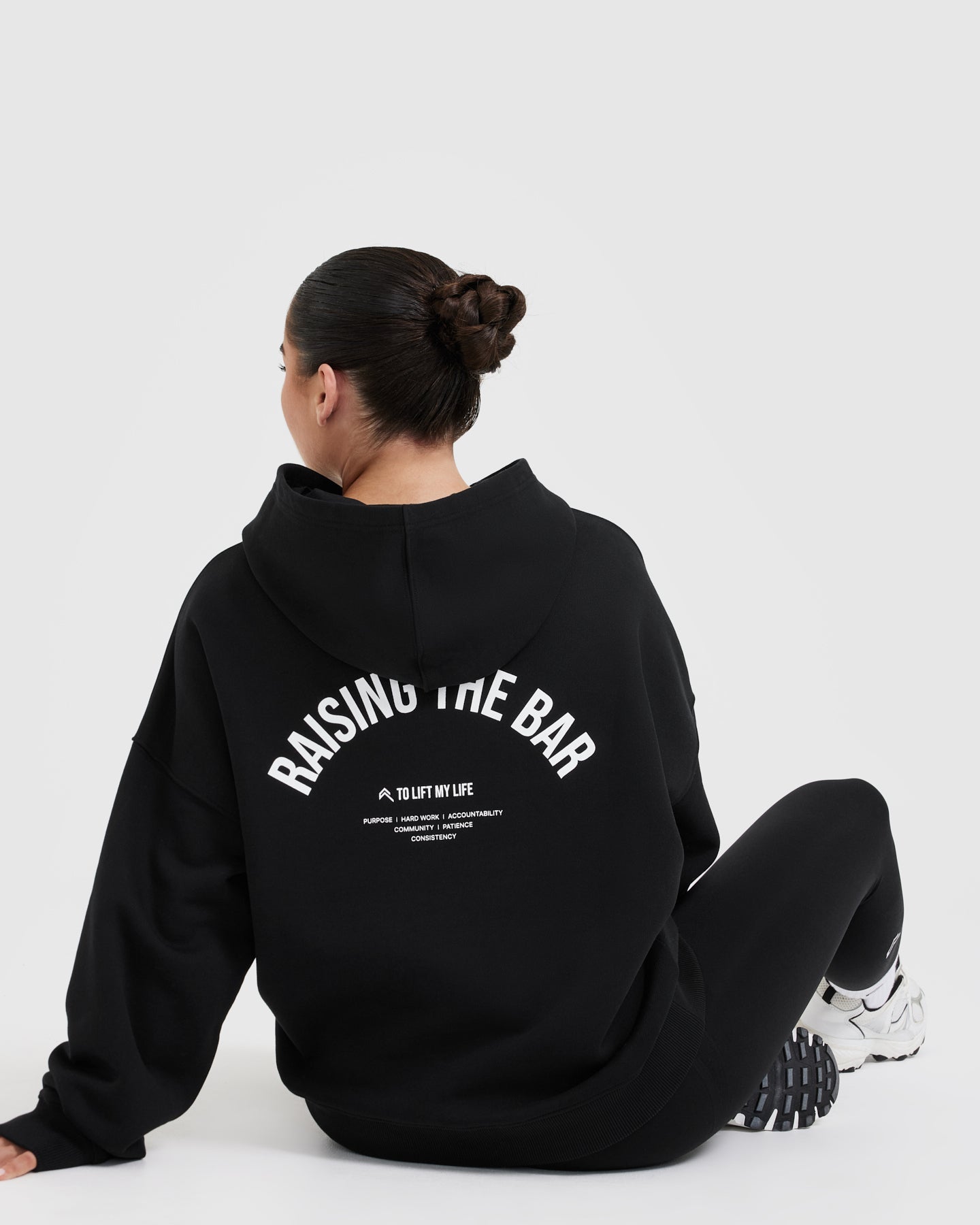 Raising the Bar Graphic Unisex Oversized Hoodie | Black - Image 6