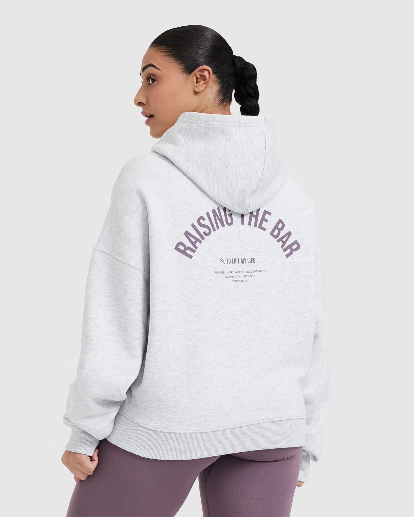 Alternative view of Raising the Bar Graphic Unisex Oversized Hoodie | Light Grey Marl