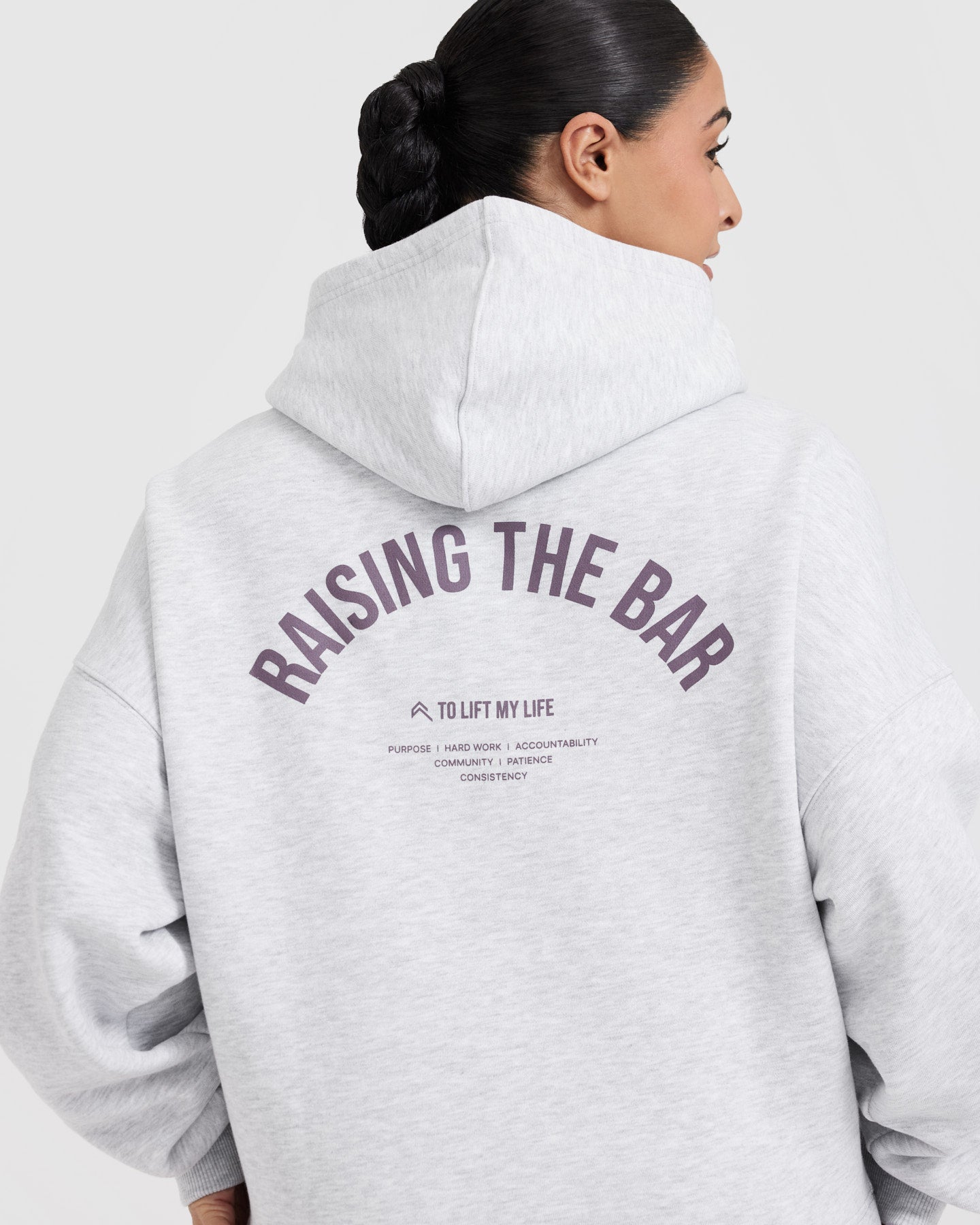 Raising the Bar Graphic Unisex Oversized Hoodie | Light Grey Marl - Image 5