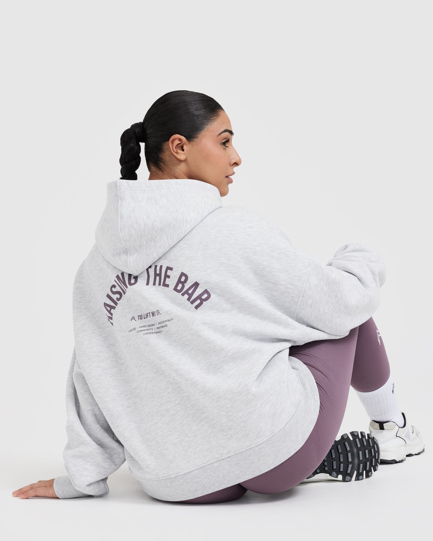 Raising the Bar Graphic Unisex Oversized Hoodie | Light Grey Marl - Image 6