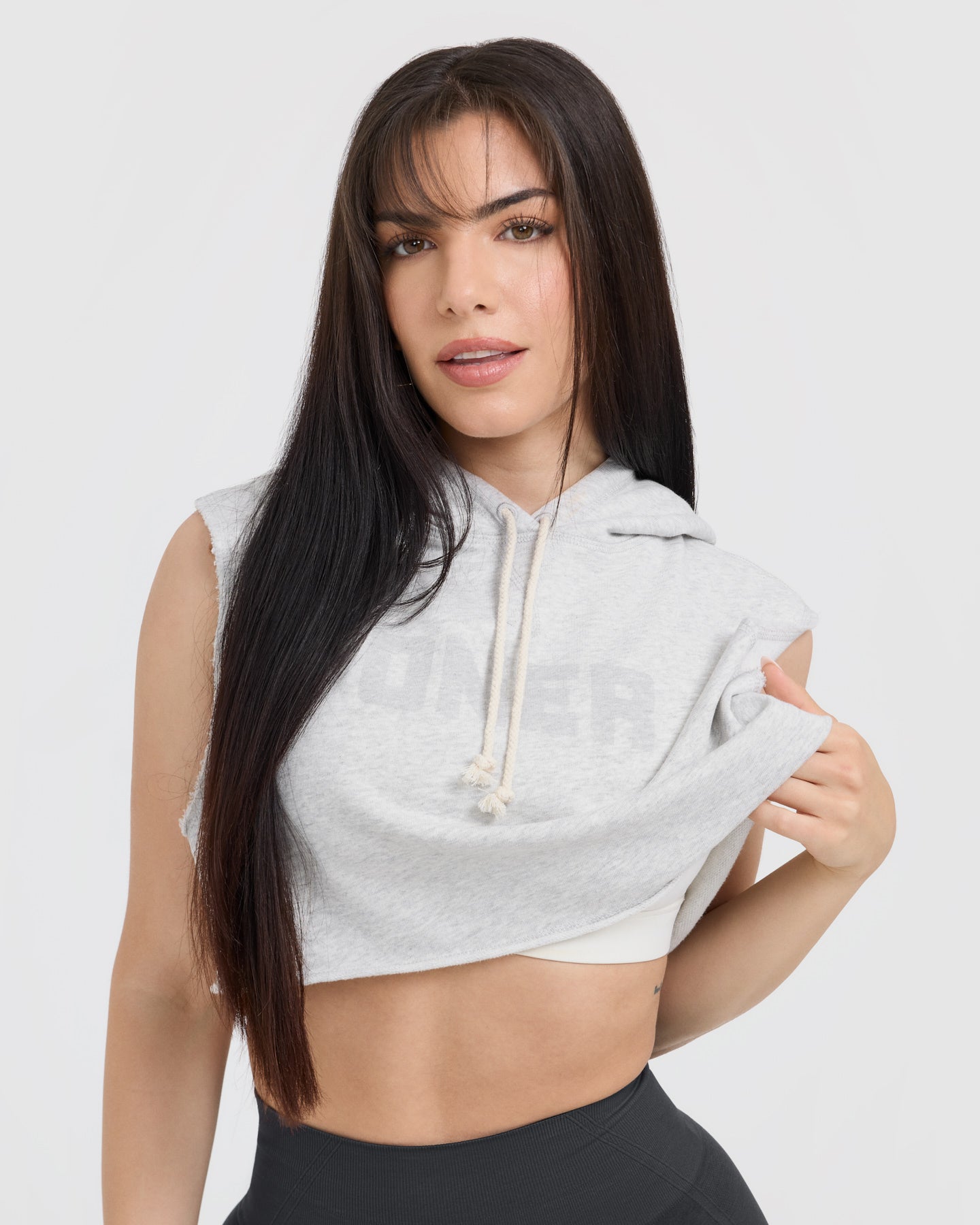 Raw Lounge Sleeveless Crop Hoodie | Light Grey Marl - Image 4