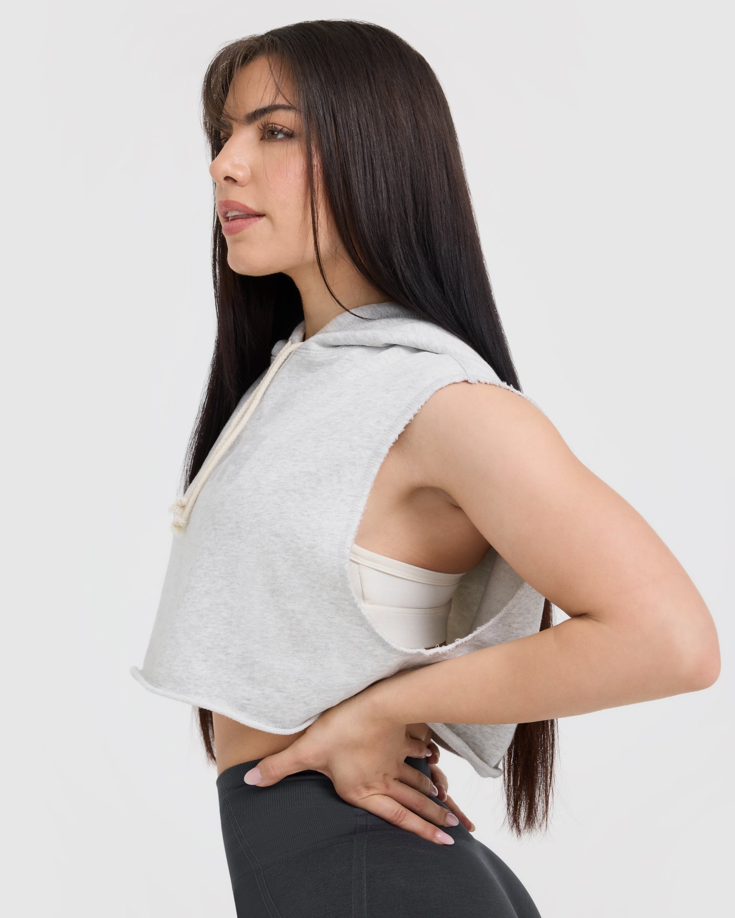Raw Lounge Sleeveless Crop Hoodie | Light Grey Marl - Image 5