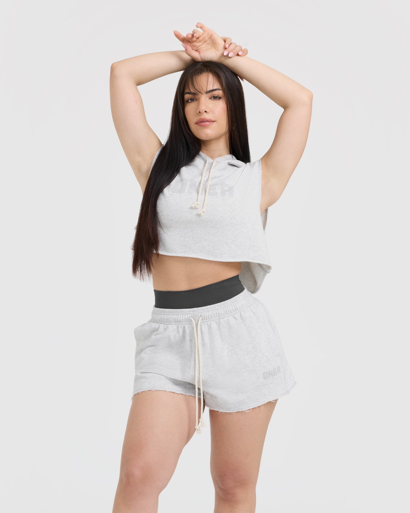 Raw Lounge Sleeveless Crop Hoodie | Light Grey Marl - Image 6