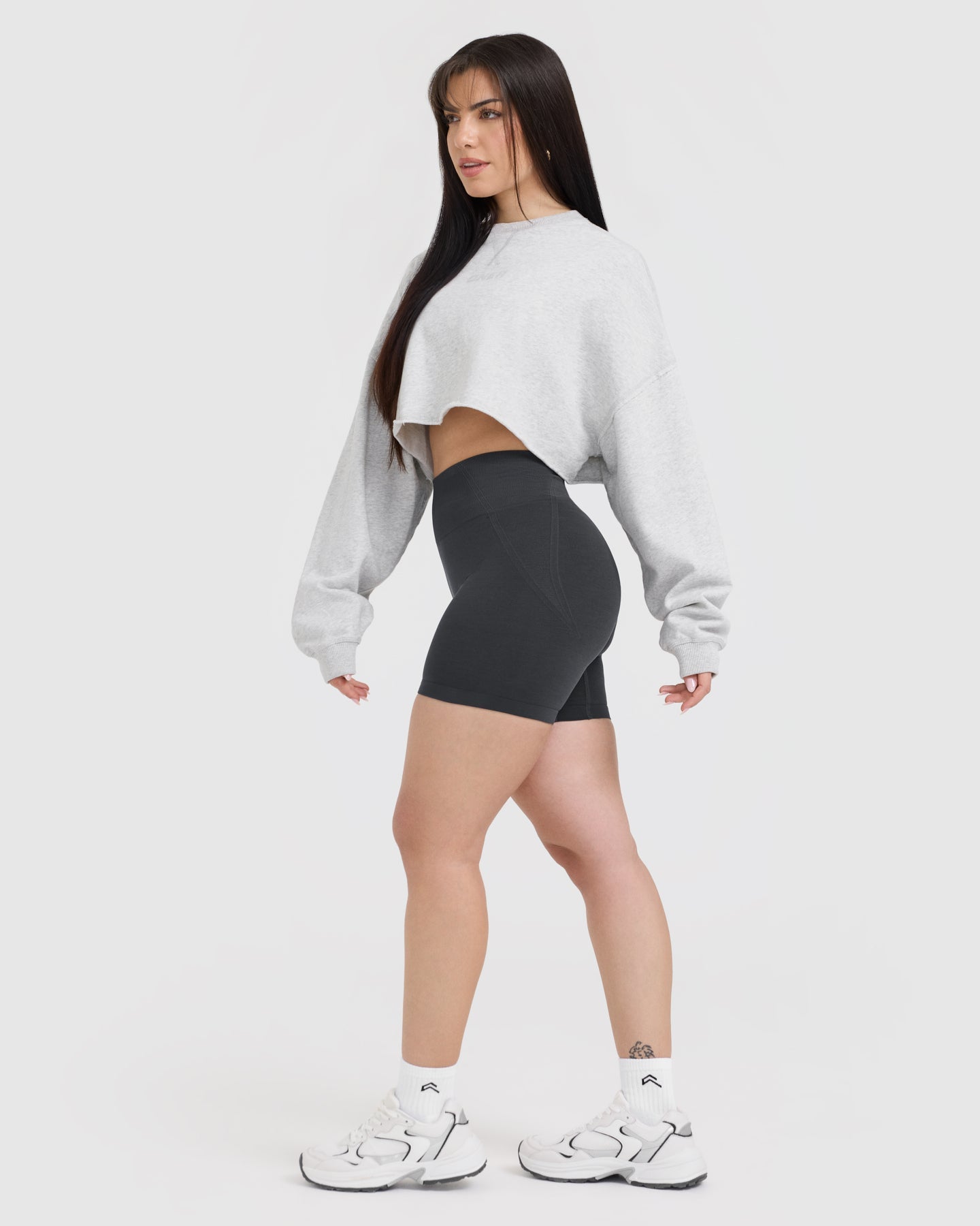Raw Lounge Crop Sweatshirt | Light Grey Marl - Image 3