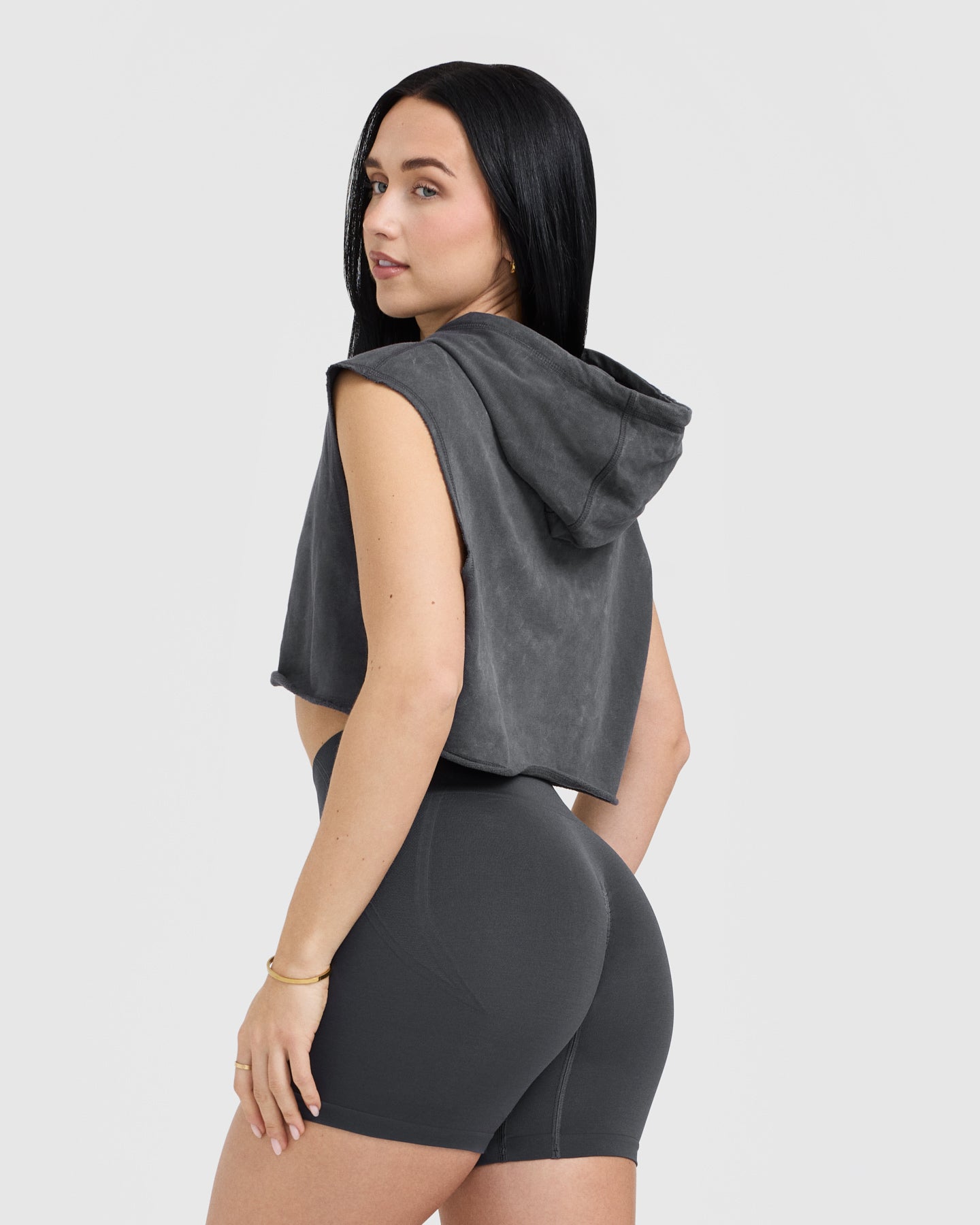 Alternative view of Raw Lounge Sleeveless Crop Hoodie | Coal