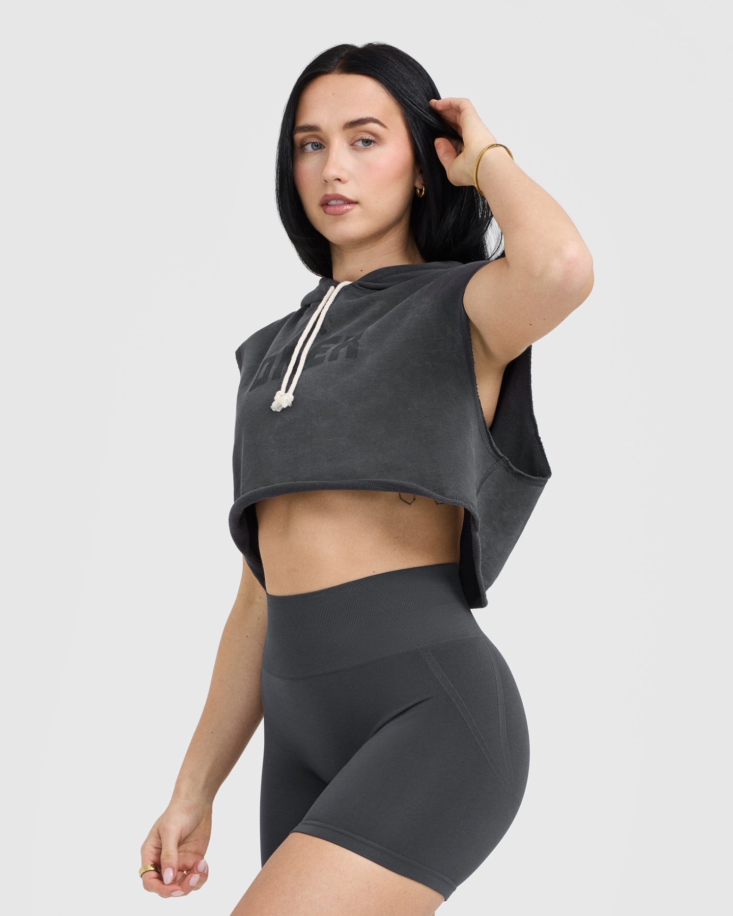 Raw Lounge Sleeveless Crop Hoodie | Coal - Image 3