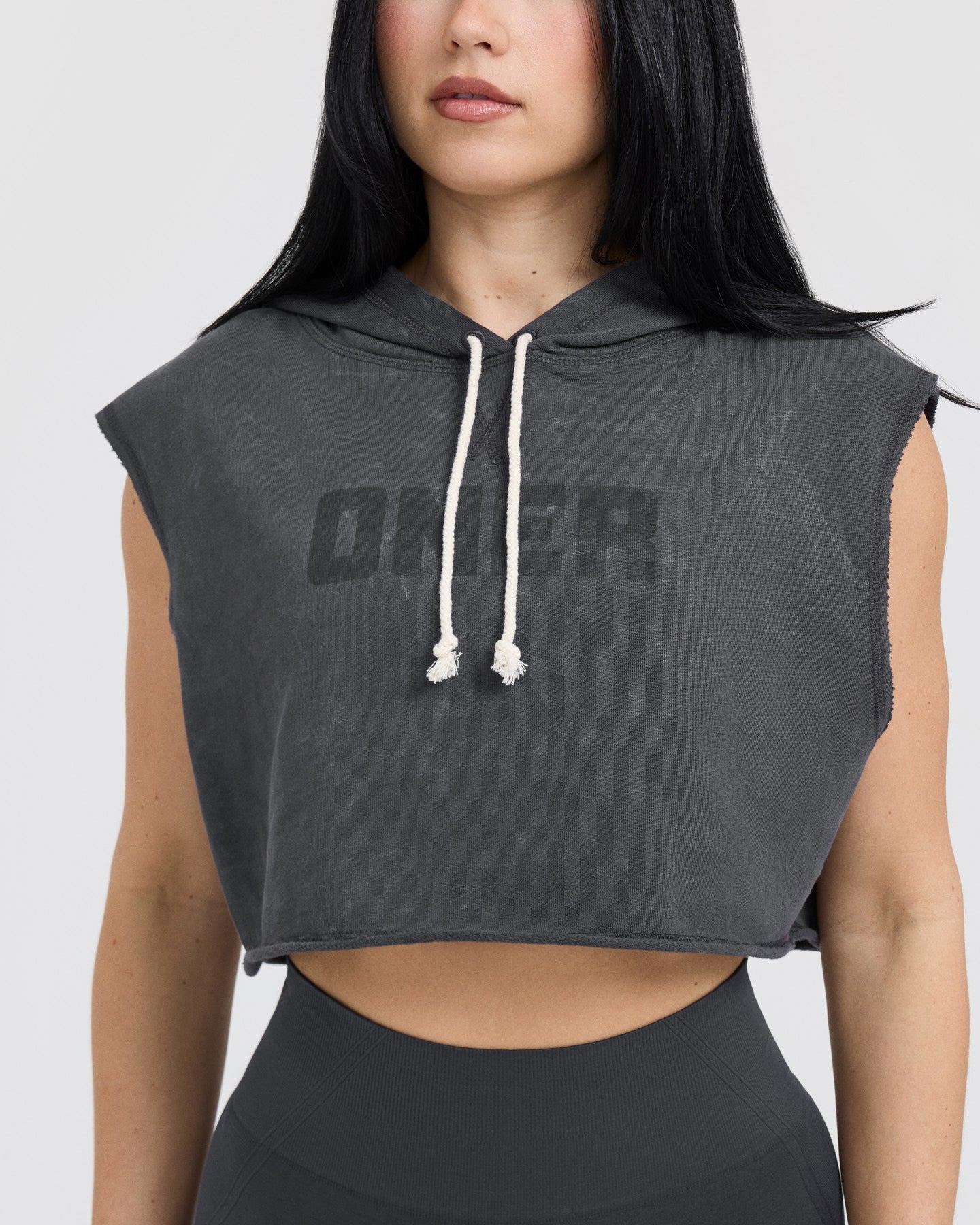 Raw Lounge Sleeveless Crop Hoodie | Coal - Image 4