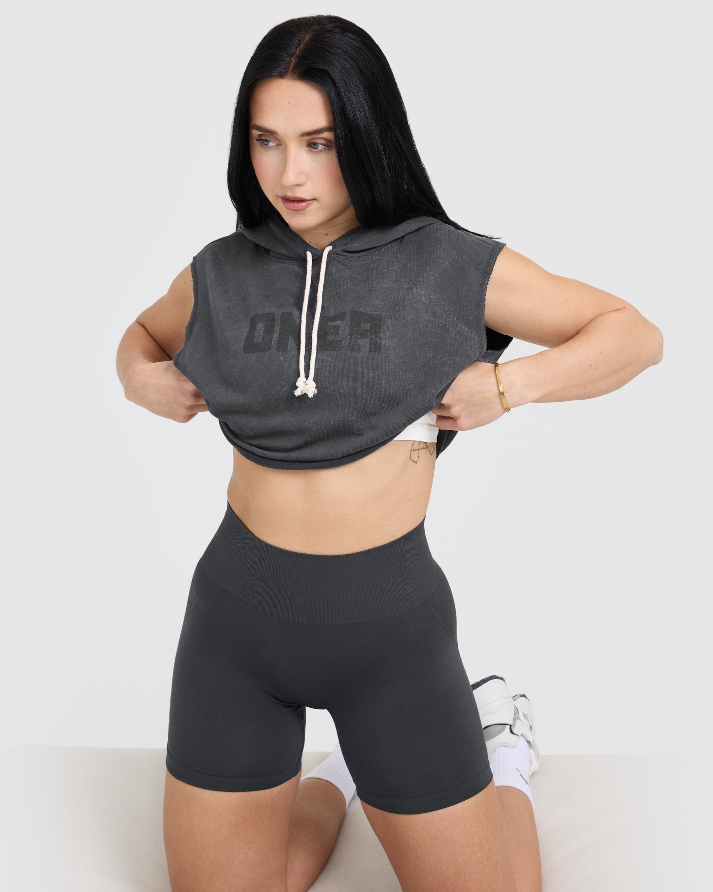 Raw Lounge Sleeveless Crop Hoodie | Coal - Image 6