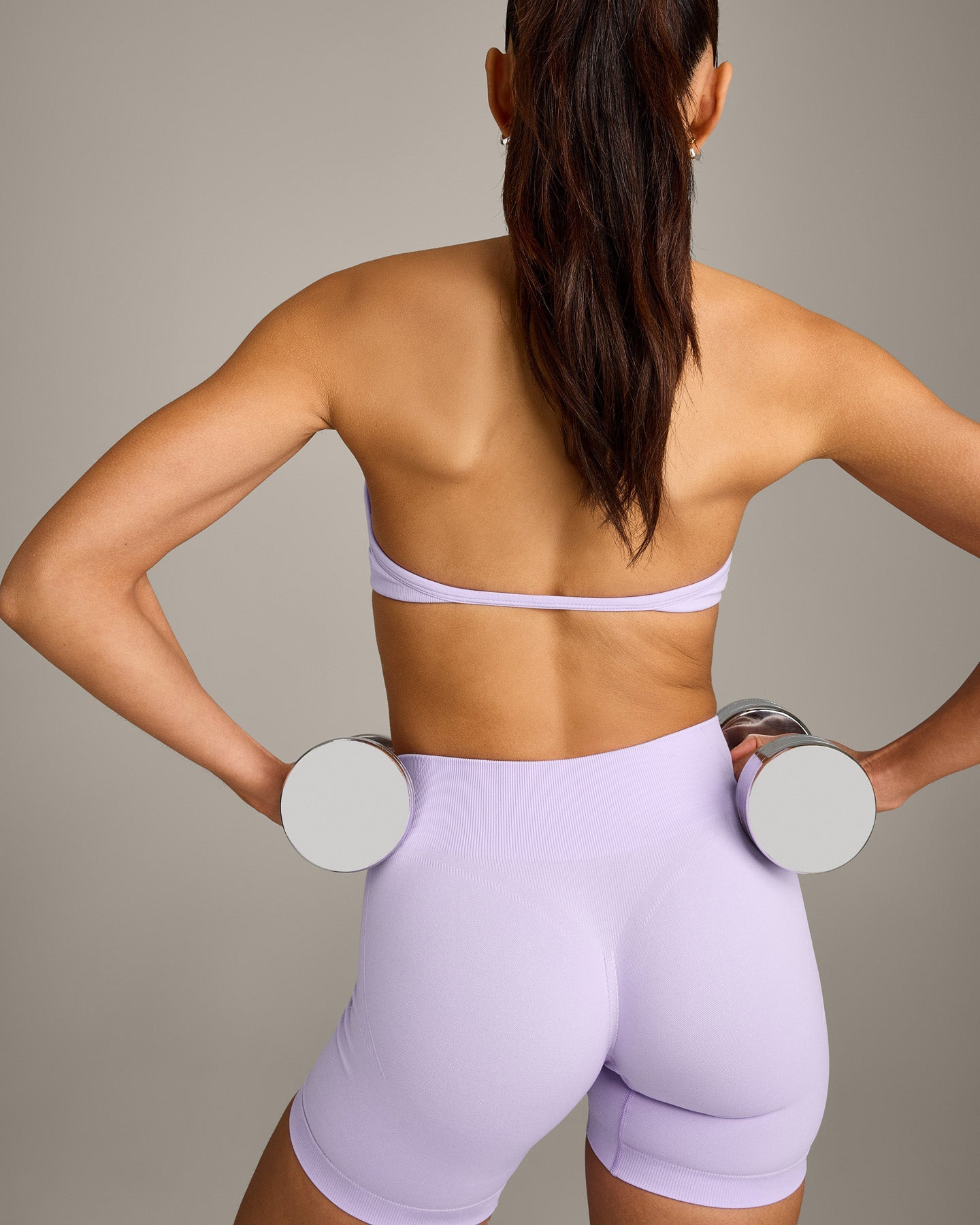 Alternative view of EnhanceLift Seamless Minimal Halter Neck Bralette with Grey Logo | Lavender Purple