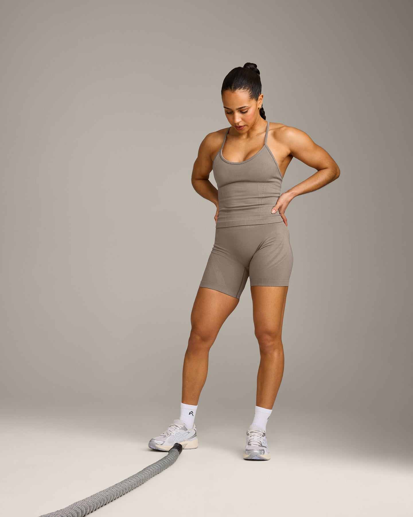 EnhanceLift Seamless Strappy Racer Vest with Built in Bra Shelf with Grey Logo | Warm Minky - Image 3