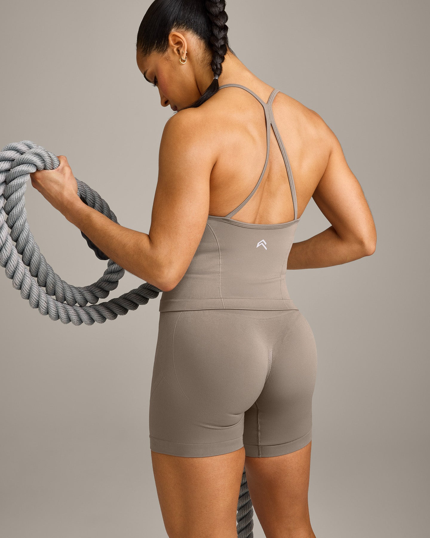 EnhanceLift Seamless Strappy Racer Vest with Built in Bra Shelf with Grey Logo | Warm Minky - Image 4
