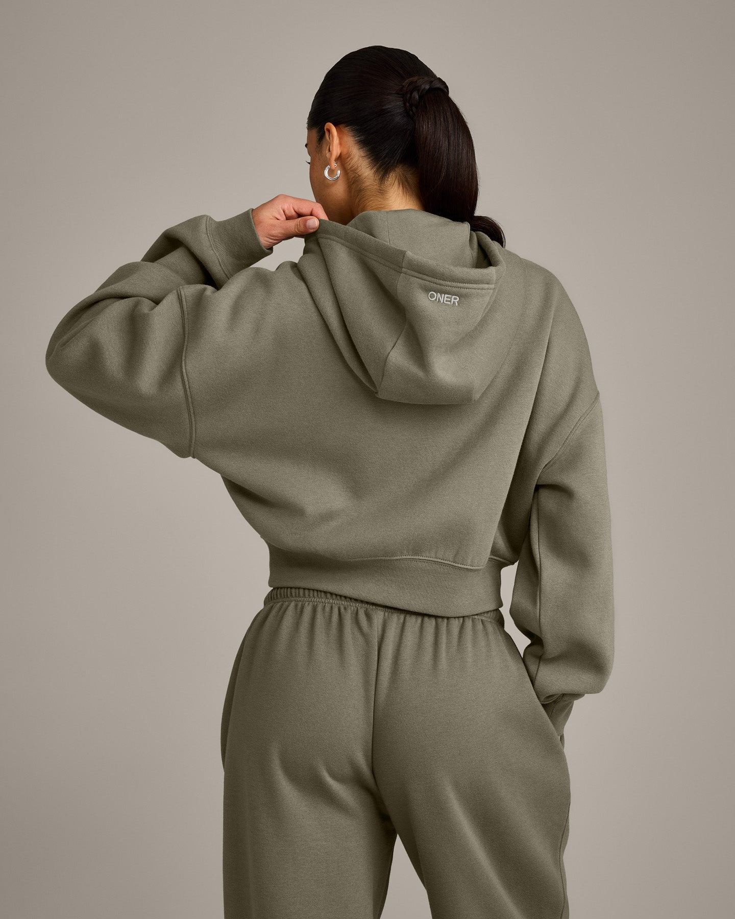 Alternative view of Foundations All Season Cropped Zip Through Hoodie | Alpine Green