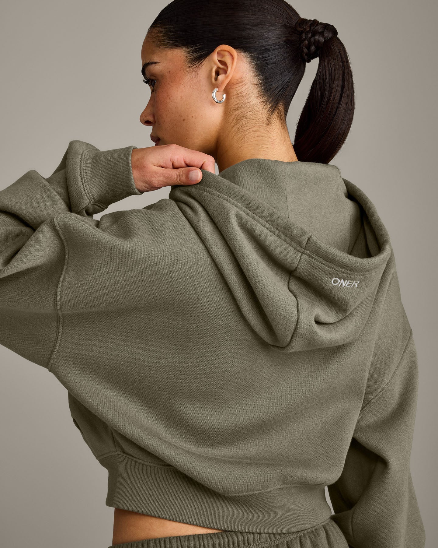 Foundations All Season Cropped Zip Through Hoodie | Alpine Green - Image 4