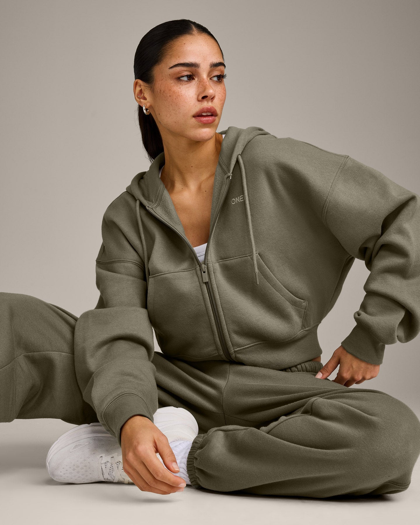 Foundations All Season Cropped Zip Through Hoodie | Alpine Green - Image 5