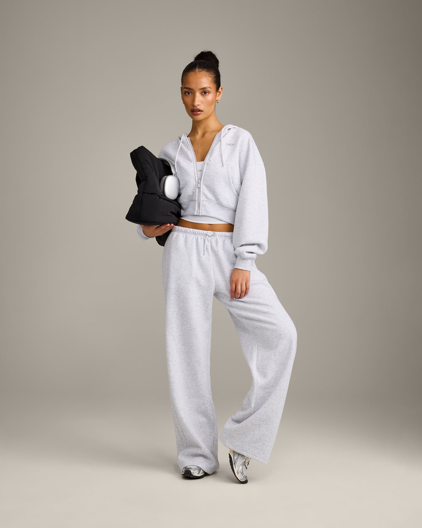Foundations All Season Cropped Zip Through Hoodie | Grey Marl - Image 3