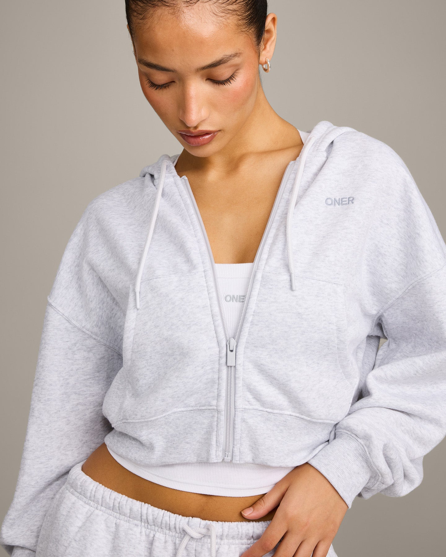Foundations All Season Cropped Zip Through Hoodie | Grey Marl - Image 5