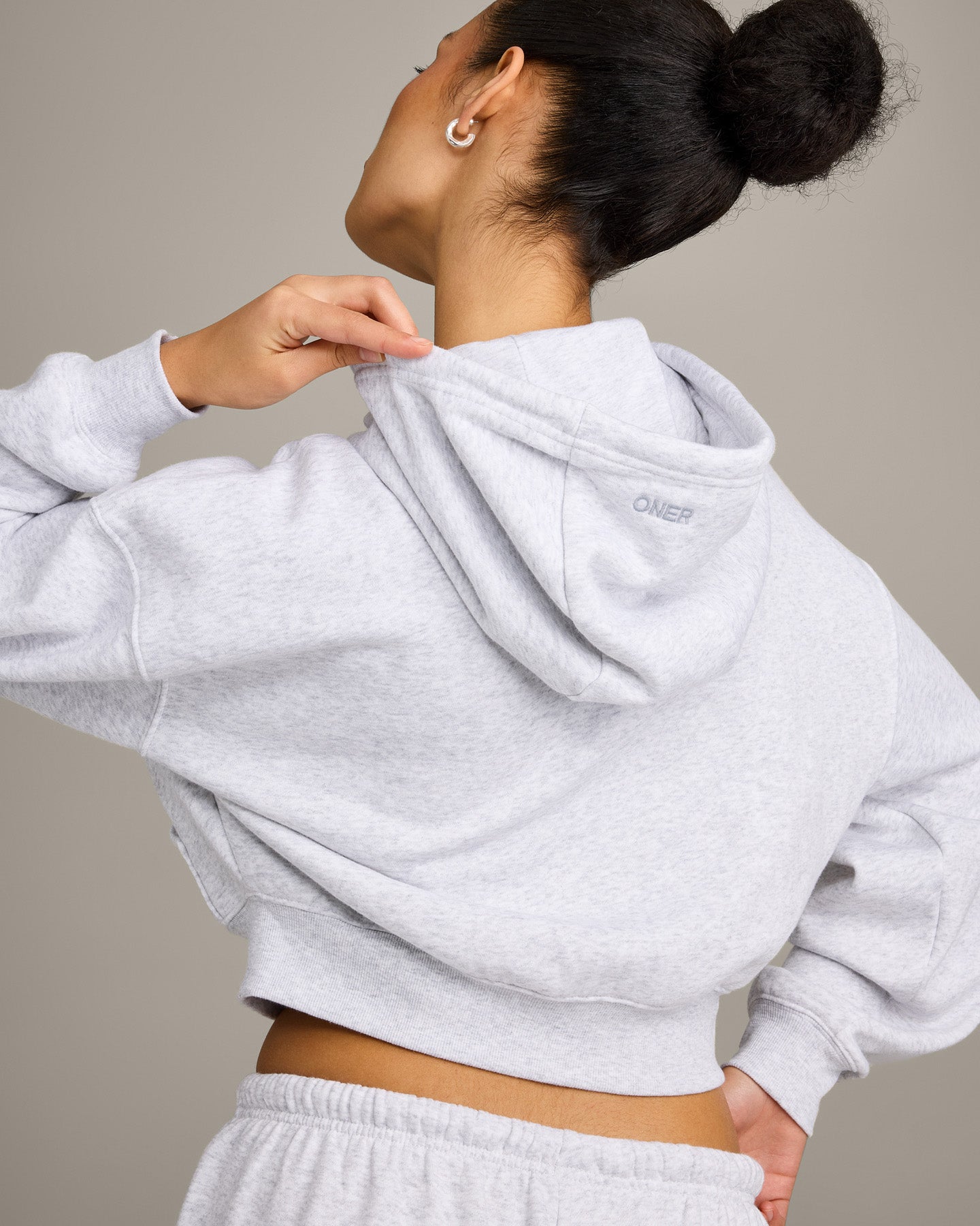 Foundations All Season Cropped Zip Through Hoodie | Grey Marl - Image 4