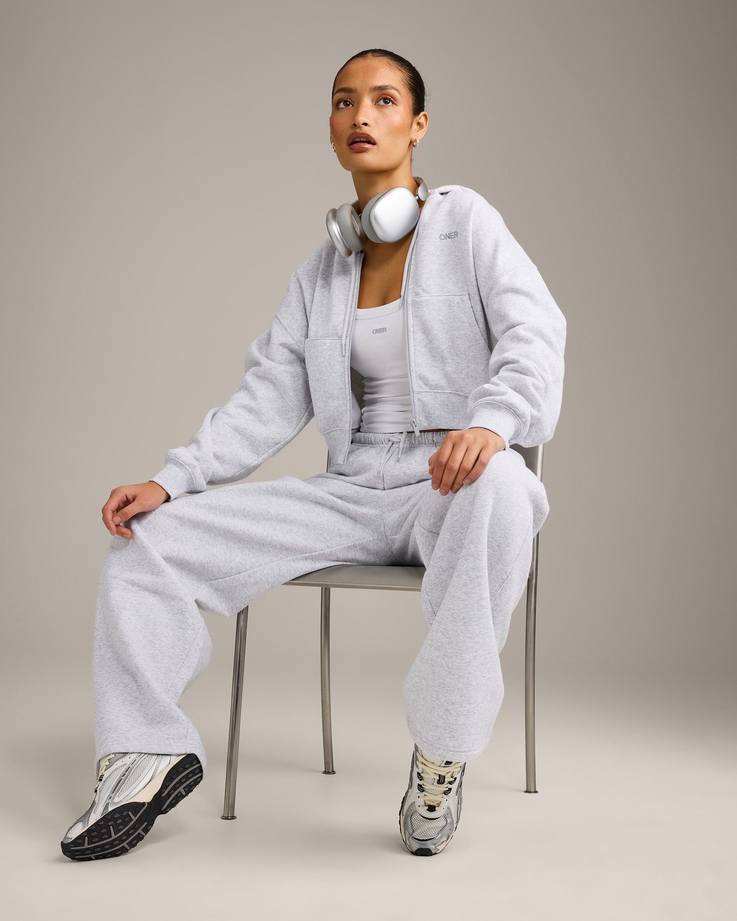 Alternative view of Foundations All Season Cropped Zip Through Hoodie | Grey Marl