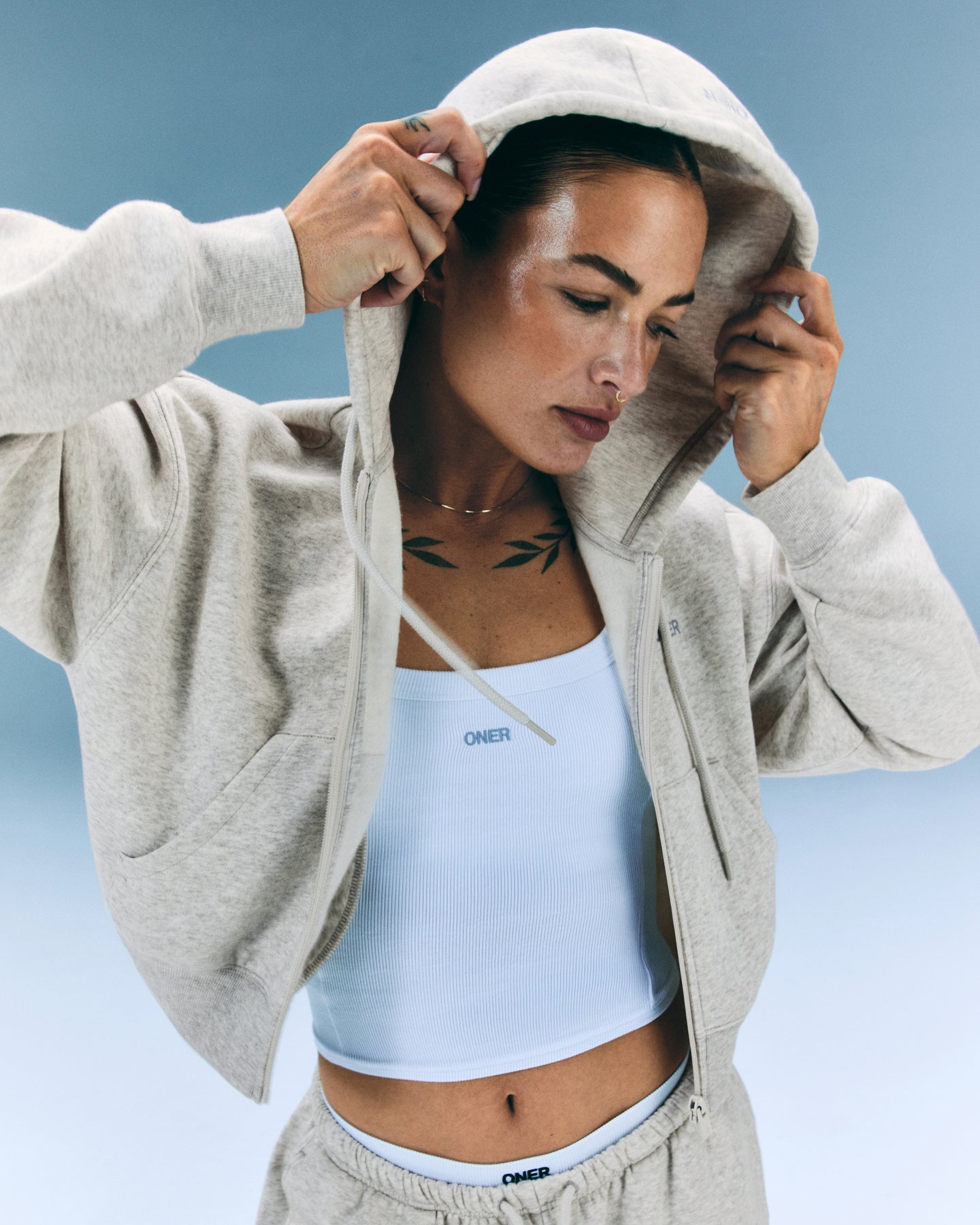 Alternative view of Foundations All Season Cropped Zip Through Hoodie | Oat Marl