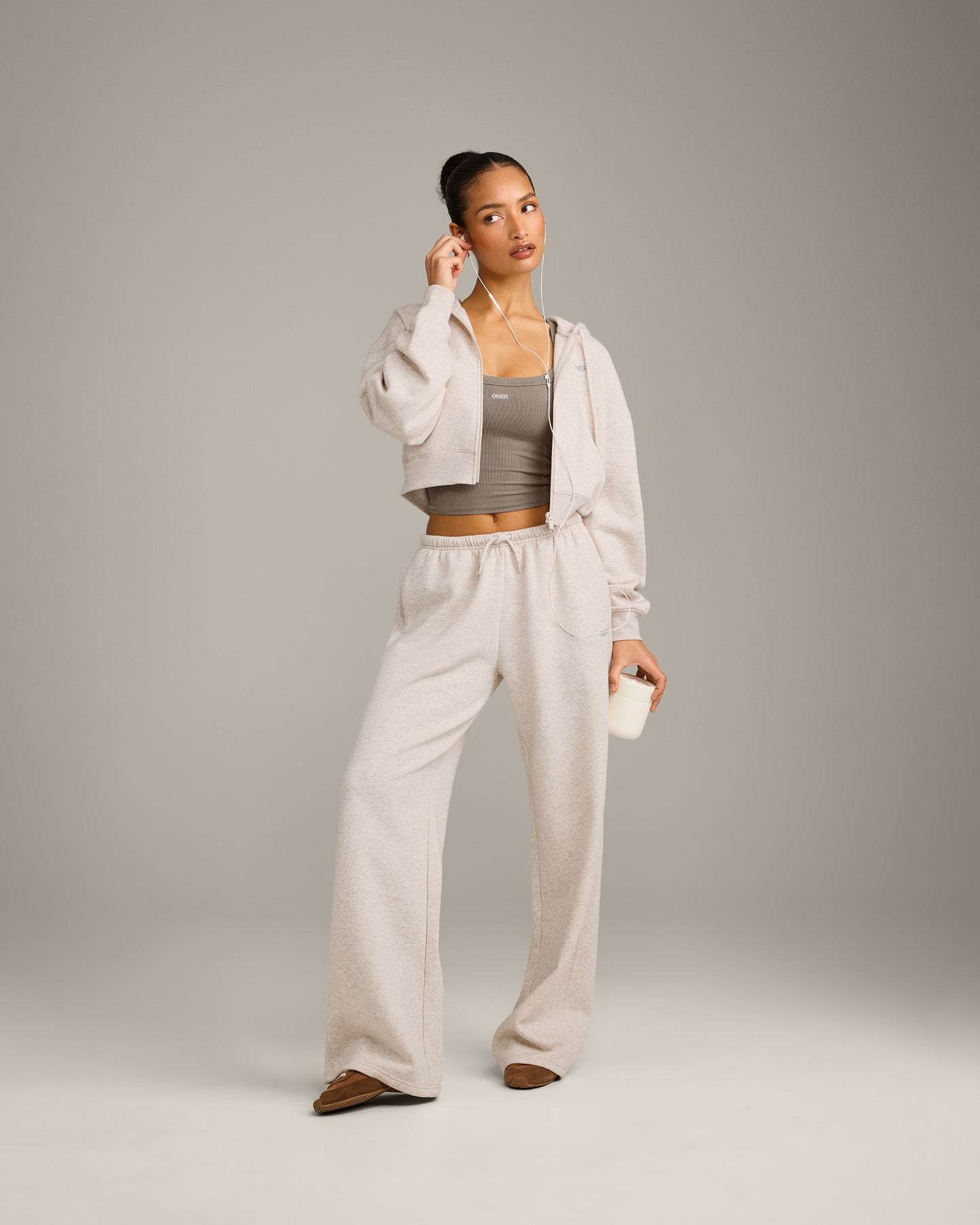 Foundations All Season Cropped Zip Through Hoodie | Oat Marl - Image 3