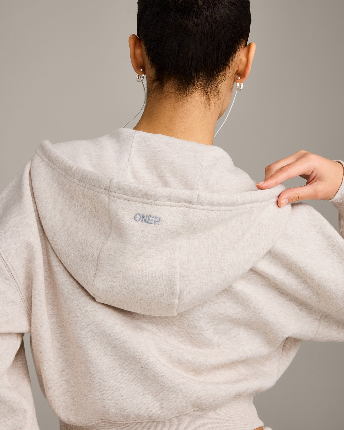 Foundations All Season Cropped Zip Through Hoodie | Oat Marl - Image 4