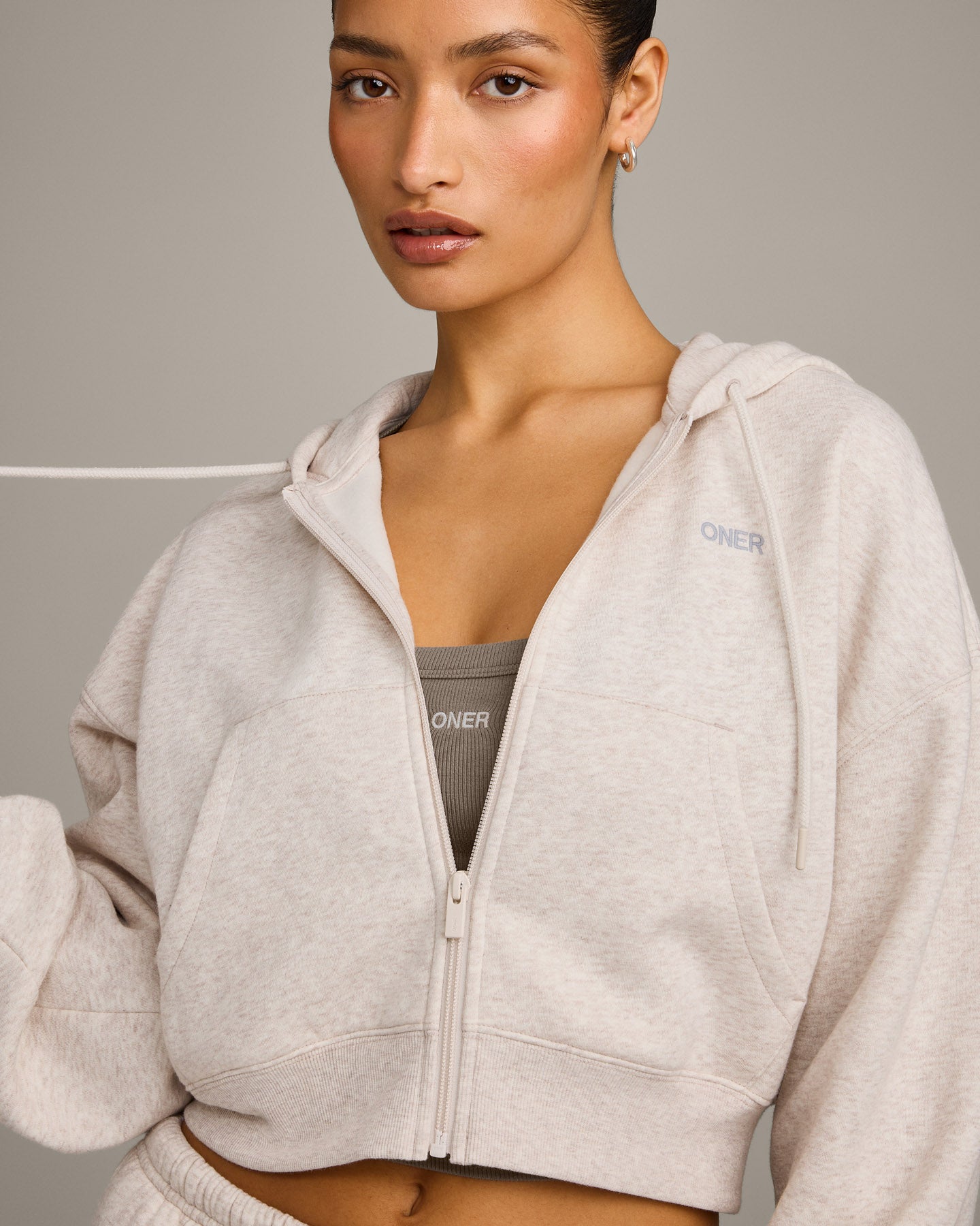 Foundations All Season Cropped Zip Through Hoodie | Oat Marl - Image 5