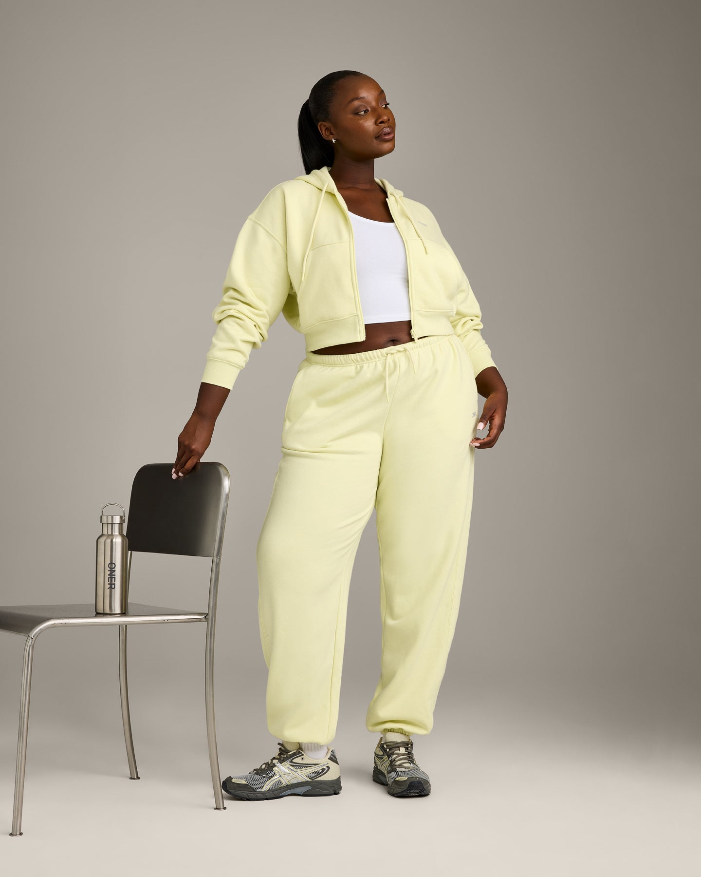 Foundations All Season Cropped Zip Through Hoodie | Pastel Yellow - Image 3