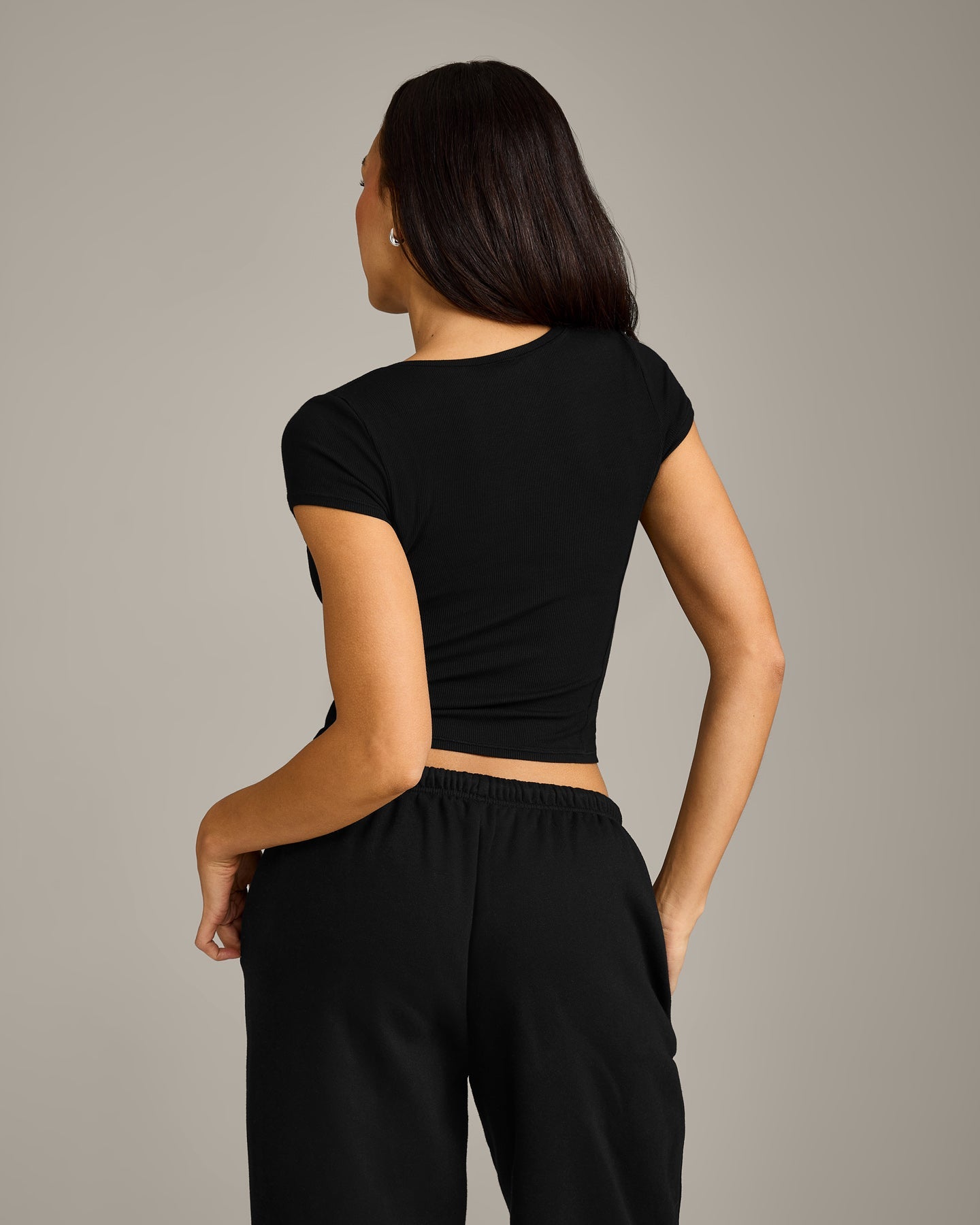 Mellow Rib Mid Short Sleeve Cardigan | Black - Image 4