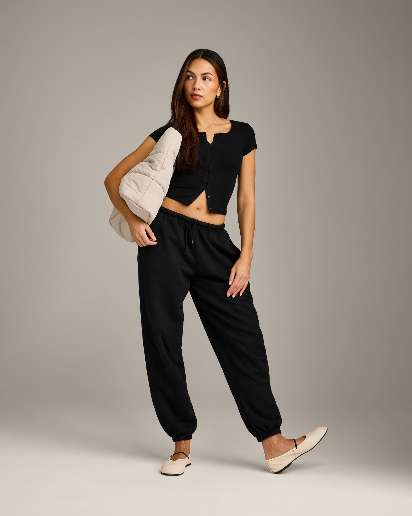 Alternative view of Mellow Rib Mid Short Sleeve Cardigan | Black