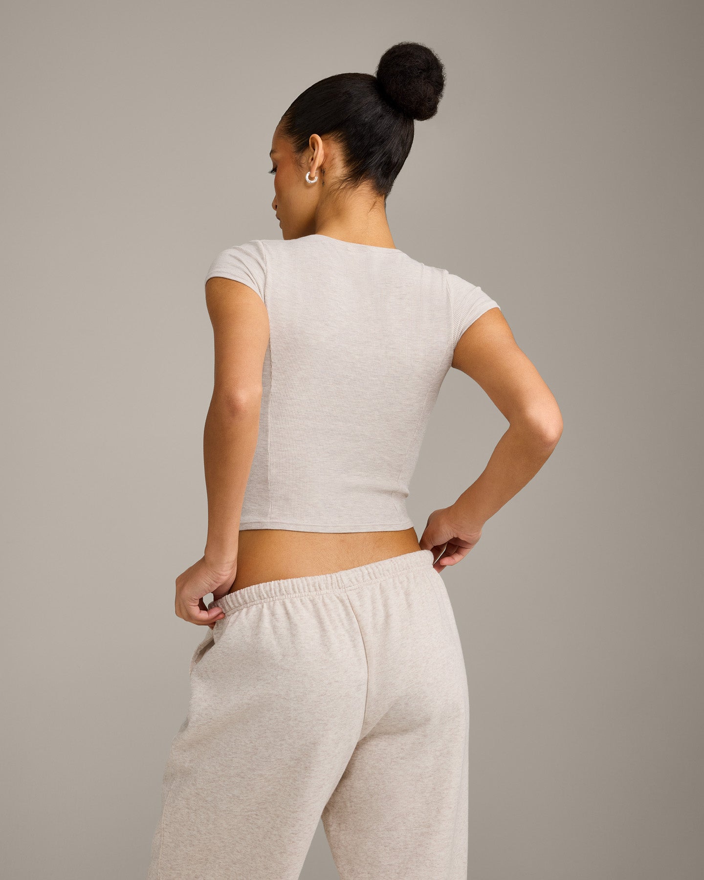 Mellow Rib Mid Short Sleeve Cardigan | Oat Marl - Image 4