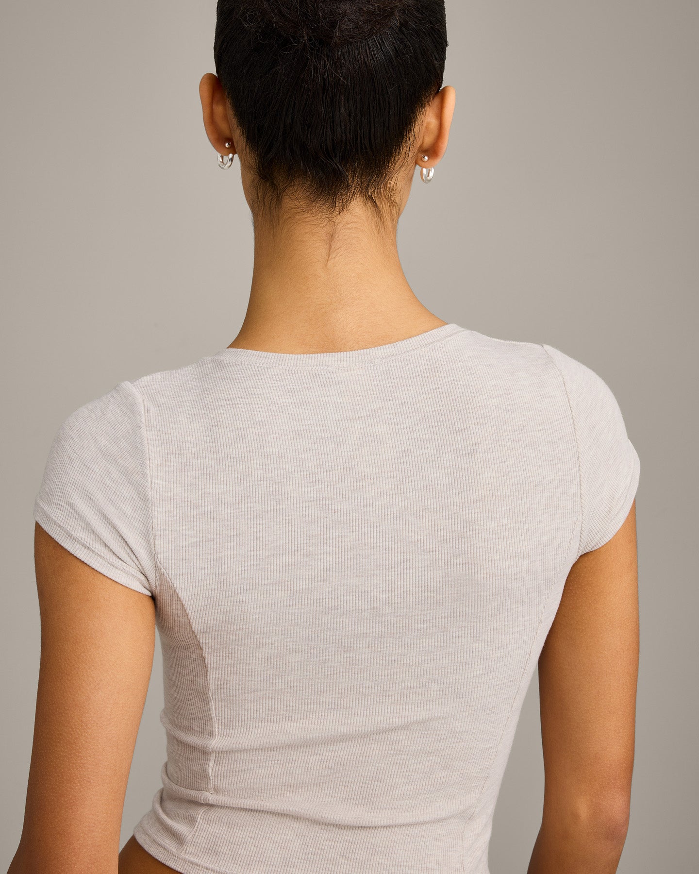 Mellow Rib Mid Short Sleeve Cardigan | Oat Marl - Image 6