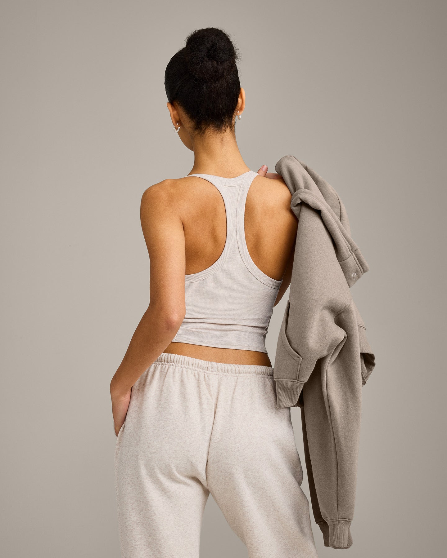 Mellow Rib Racer Back Mid Vest with Built in Bra Shelf | Oat Marl - Image 6
