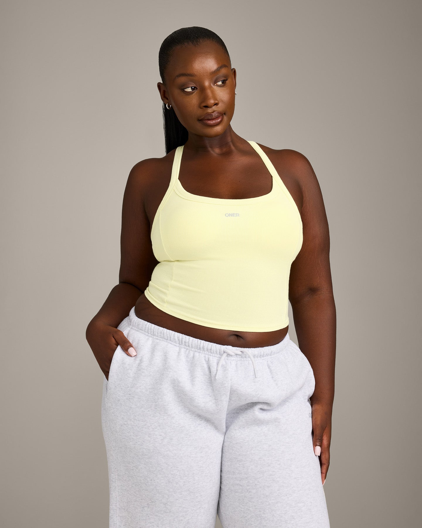 Mellow Rib Racer Back Mid Vest with Built in Bra Shelf | Pastel Yellow
