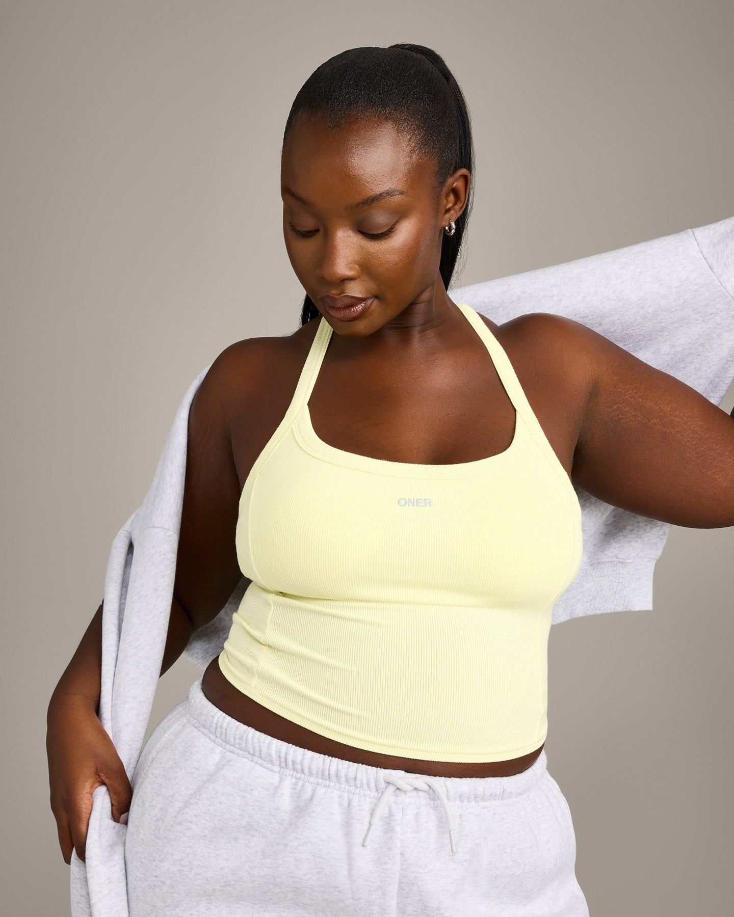 Alternative view of Mellow Rib Racer Back Mid Vest with Built in Bra Shelf | Pastel Yellow