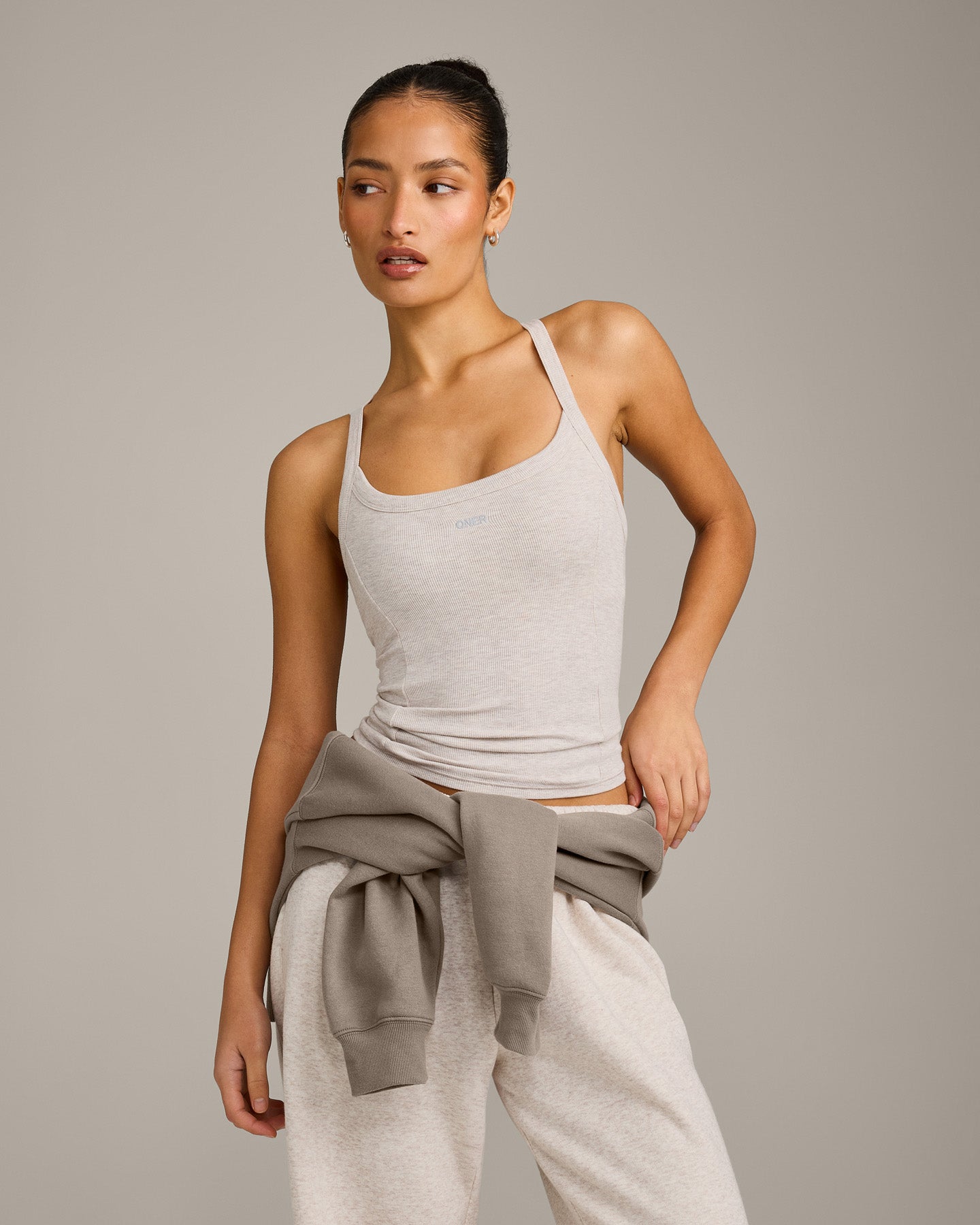 Mellow Rib Racer Back Vest with Built in Bra Shelf | Oat Marl